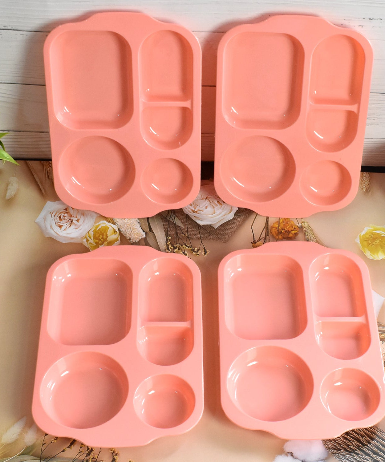 Unbreakable Plastic Food Plates / Biodegradable 5 Compartment Square Plate for Food