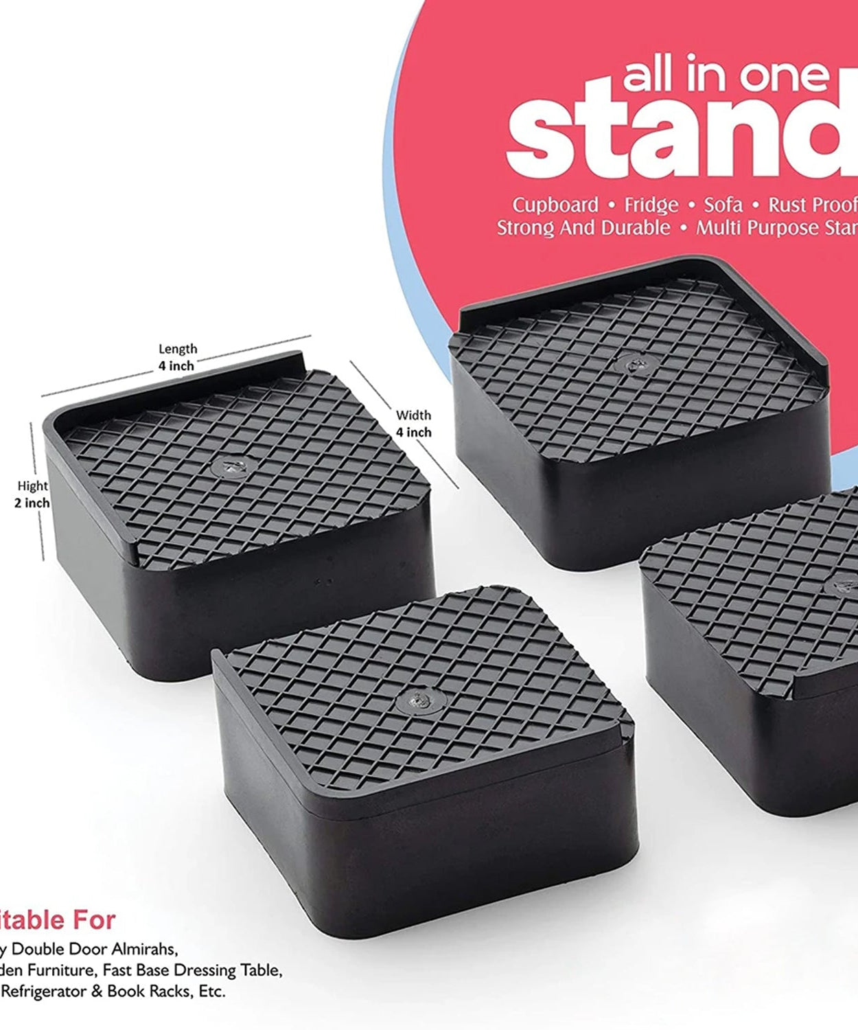 Heavy-duty base stands for cupboard and sofa, set of 4 pieces.