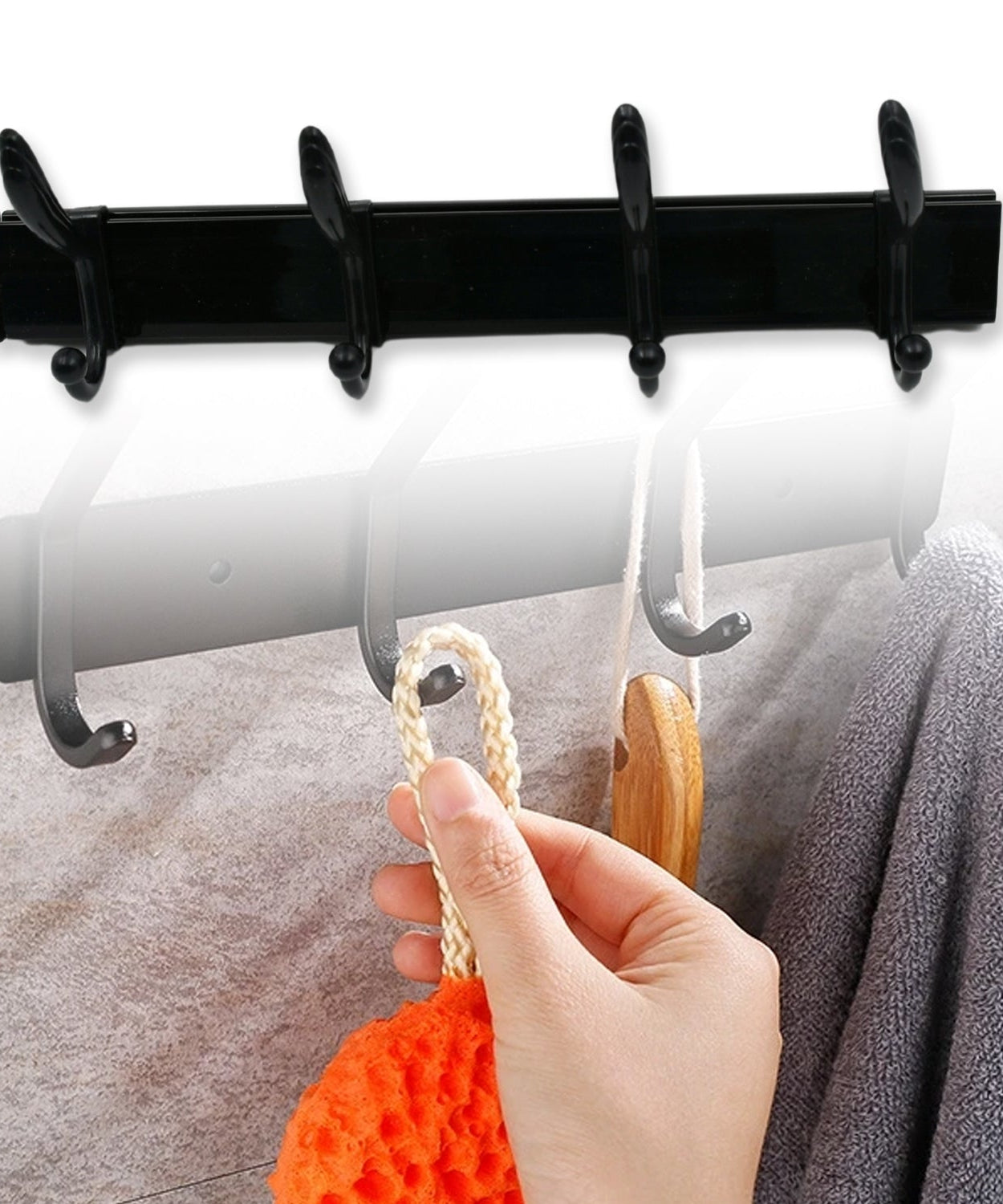 Extra Long 4-Hook Wall Coat Hanger with Eco Adhesive