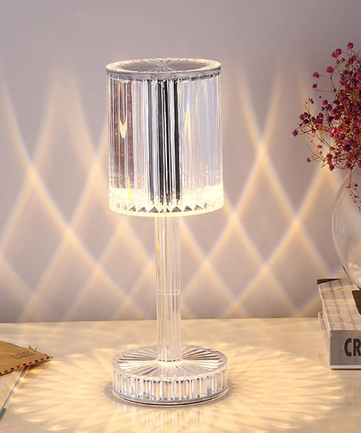 Crystal table lamp with touch control