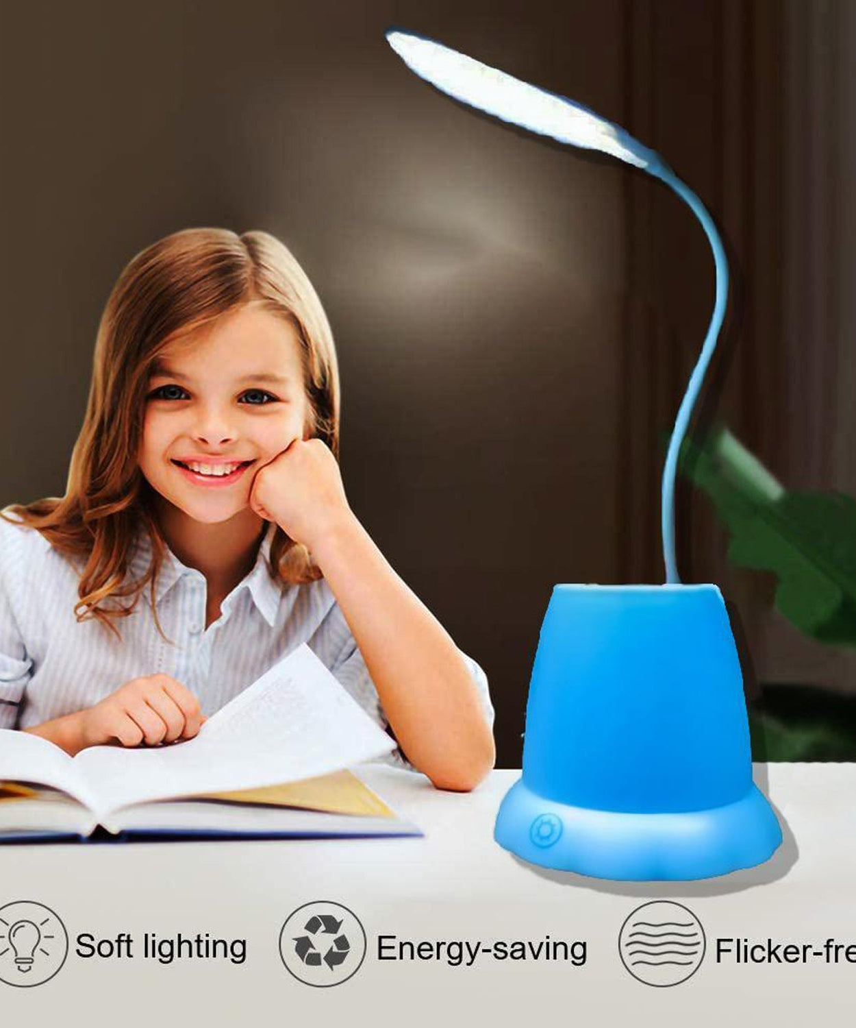 Office desk lamp with integrated pen holder