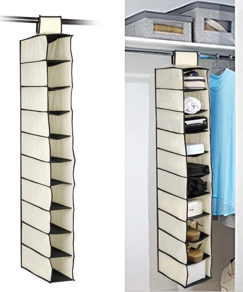 Foldable fabric organizer for clothes and accessories.