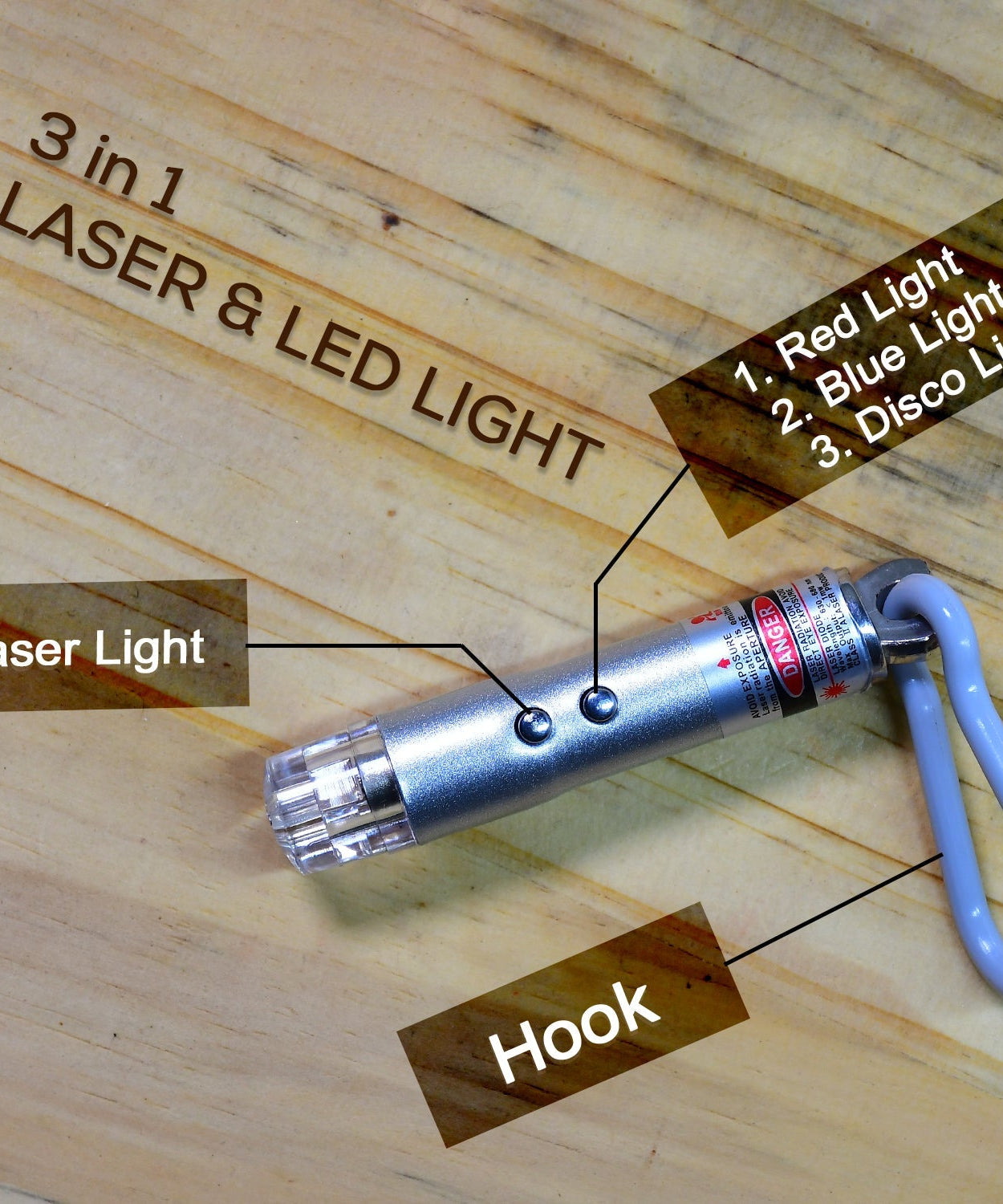 Laser light with LED flashlight and torch keychain