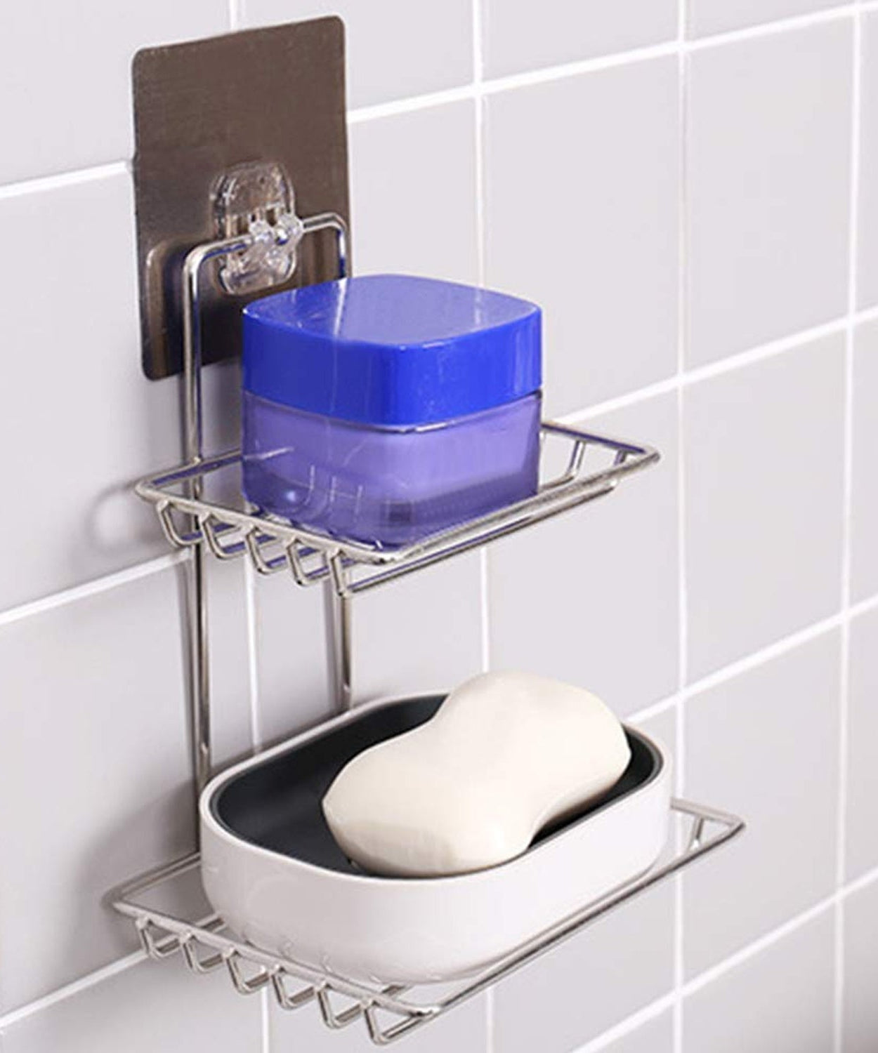 Kitchen Bathroom Soaps Storage Rack with 2 Hook for Home
