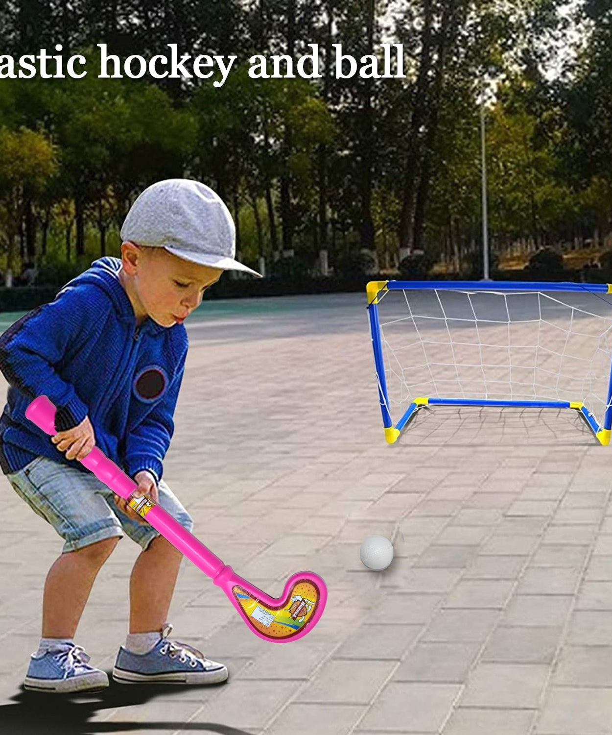 Complete set of lightweight plastic bat, ball, and hockey for children