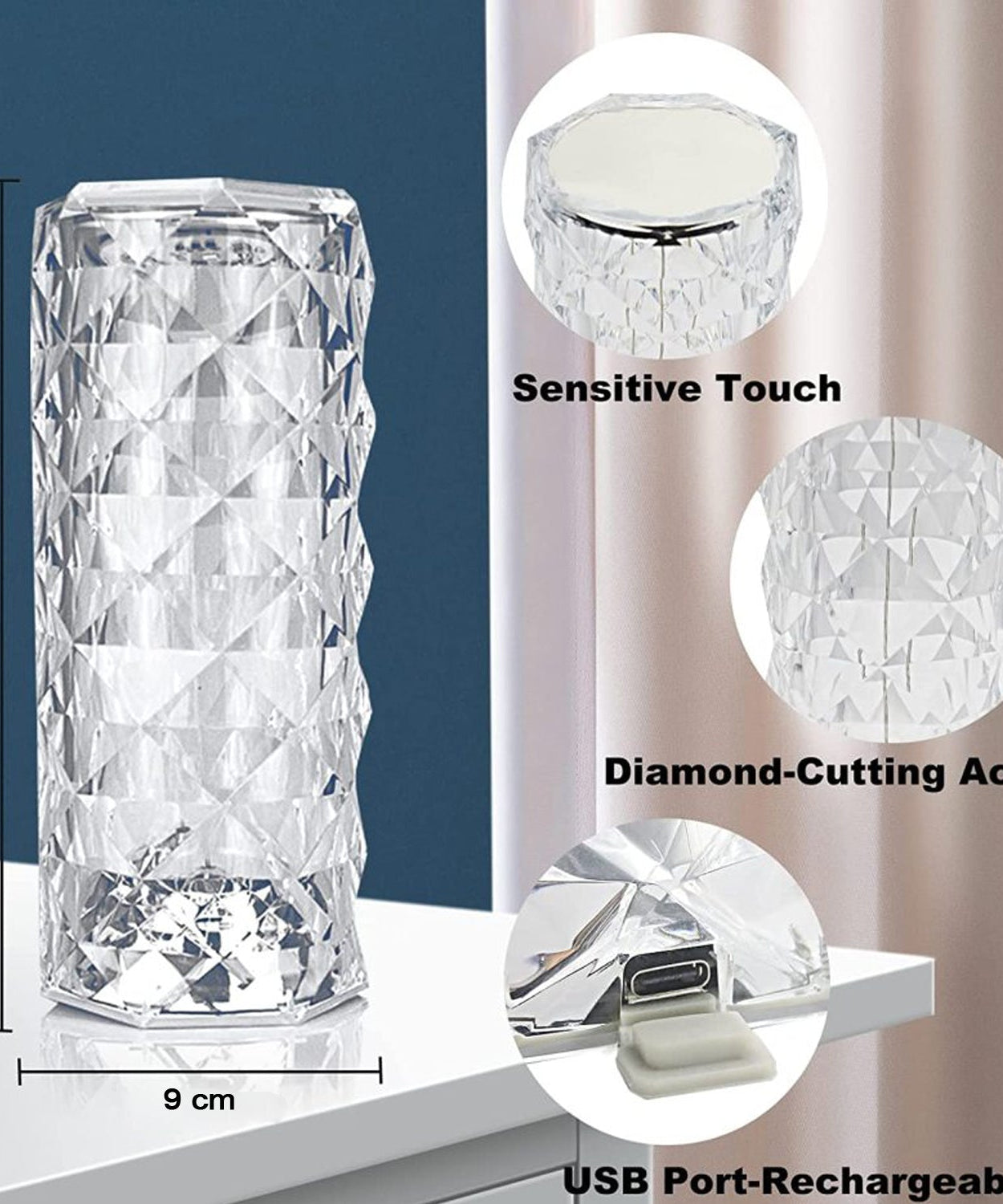 Crystal Touch Night Light for Bedroom Decor (16 Colors, Remote, USB)