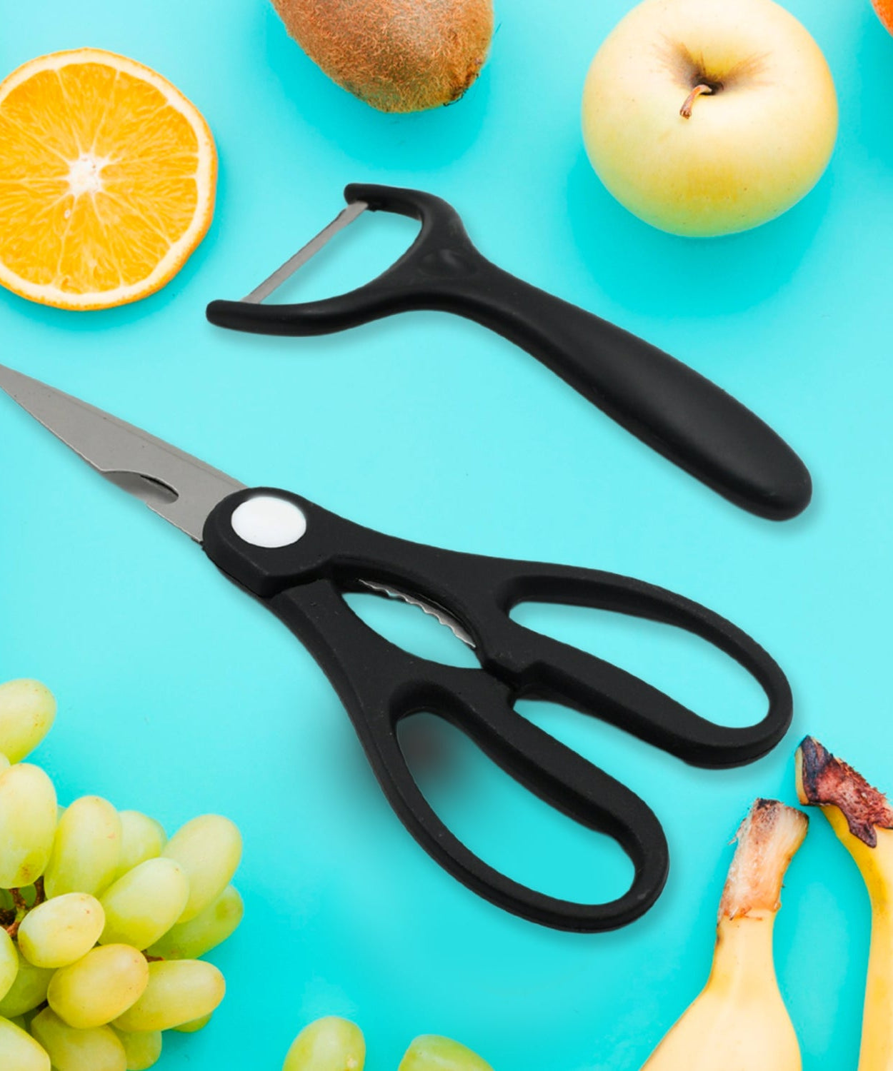 6 Pieces Professional Kitchen Knife Set, Meat Knife, Chef's Knife with Non-Slip Handle for Home, Kitchen and Restaurant with Chef Peeler and Scissor (Stainless Steel / 6 Pcs Set)