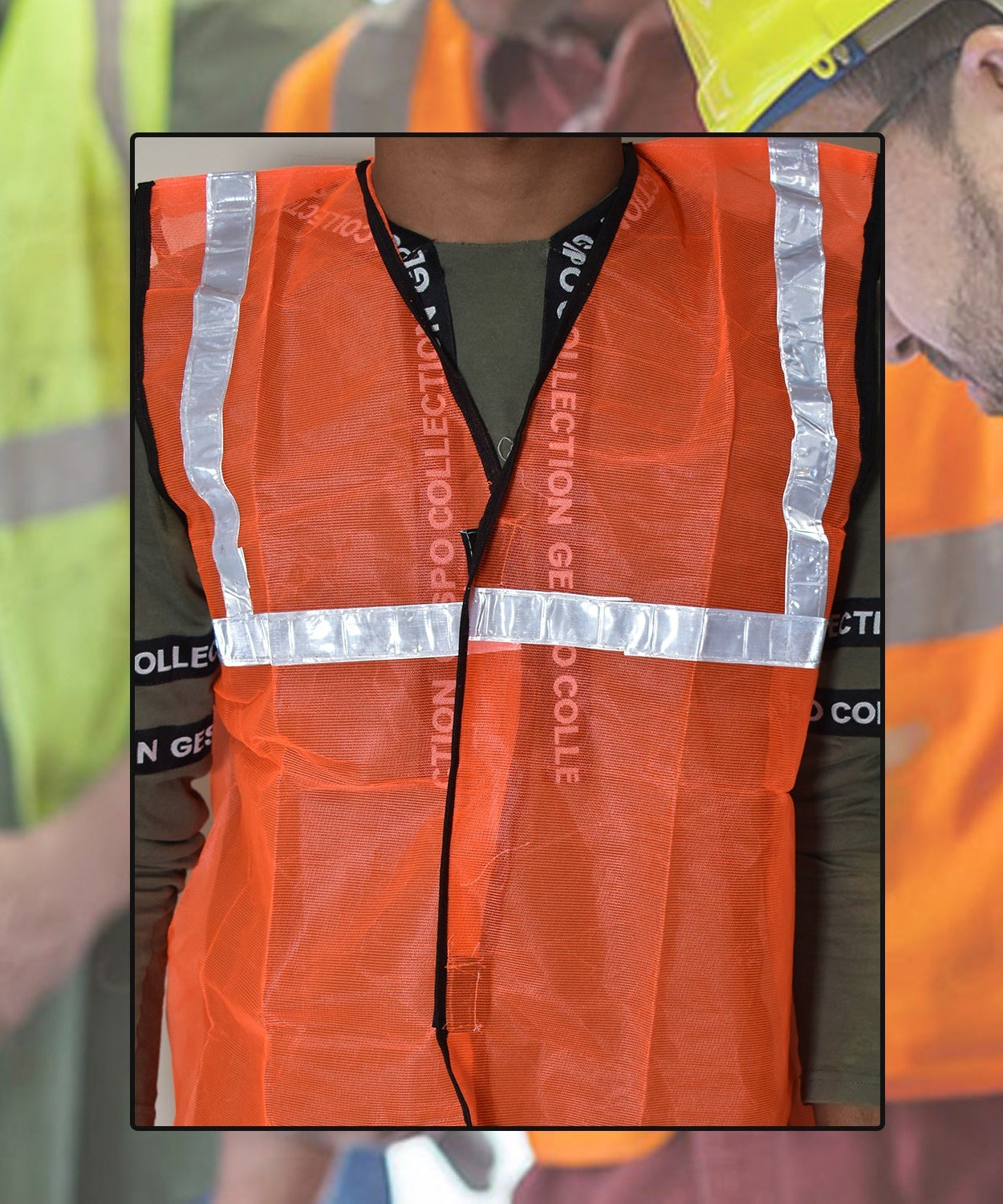 Safety jacket in bright orange for enhanced visibility
