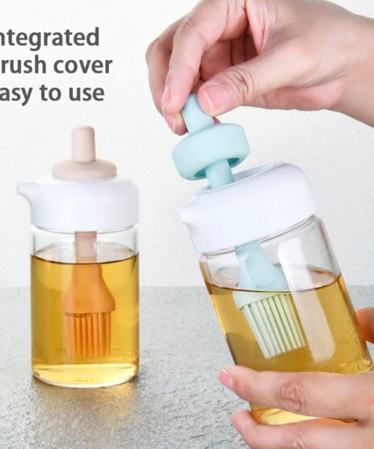 2 in 1 Glass Oil dispenser jar / Bottle with brush (1 Set)