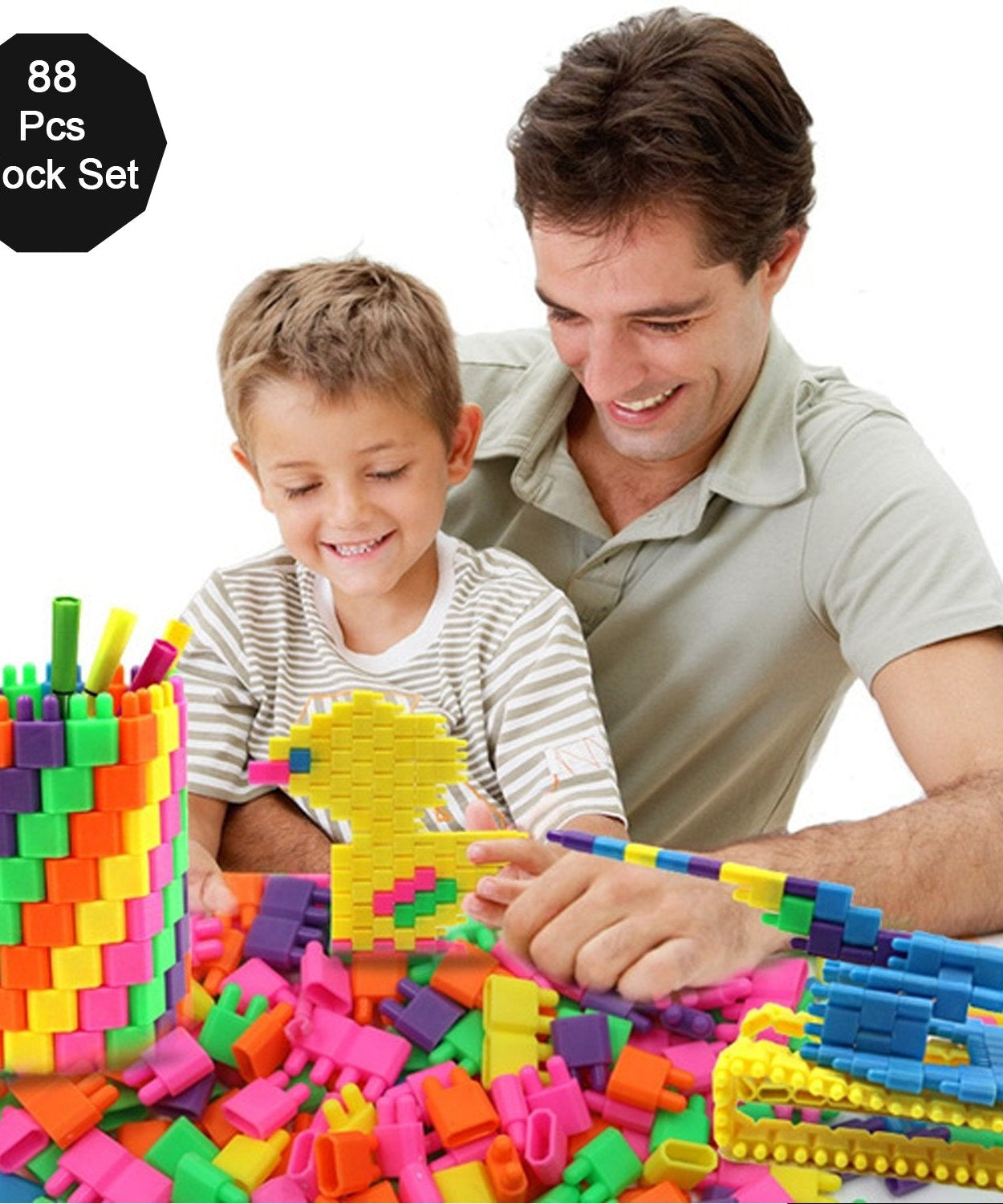 Detailed view of the building blocks set, highlighting different shapes and colors