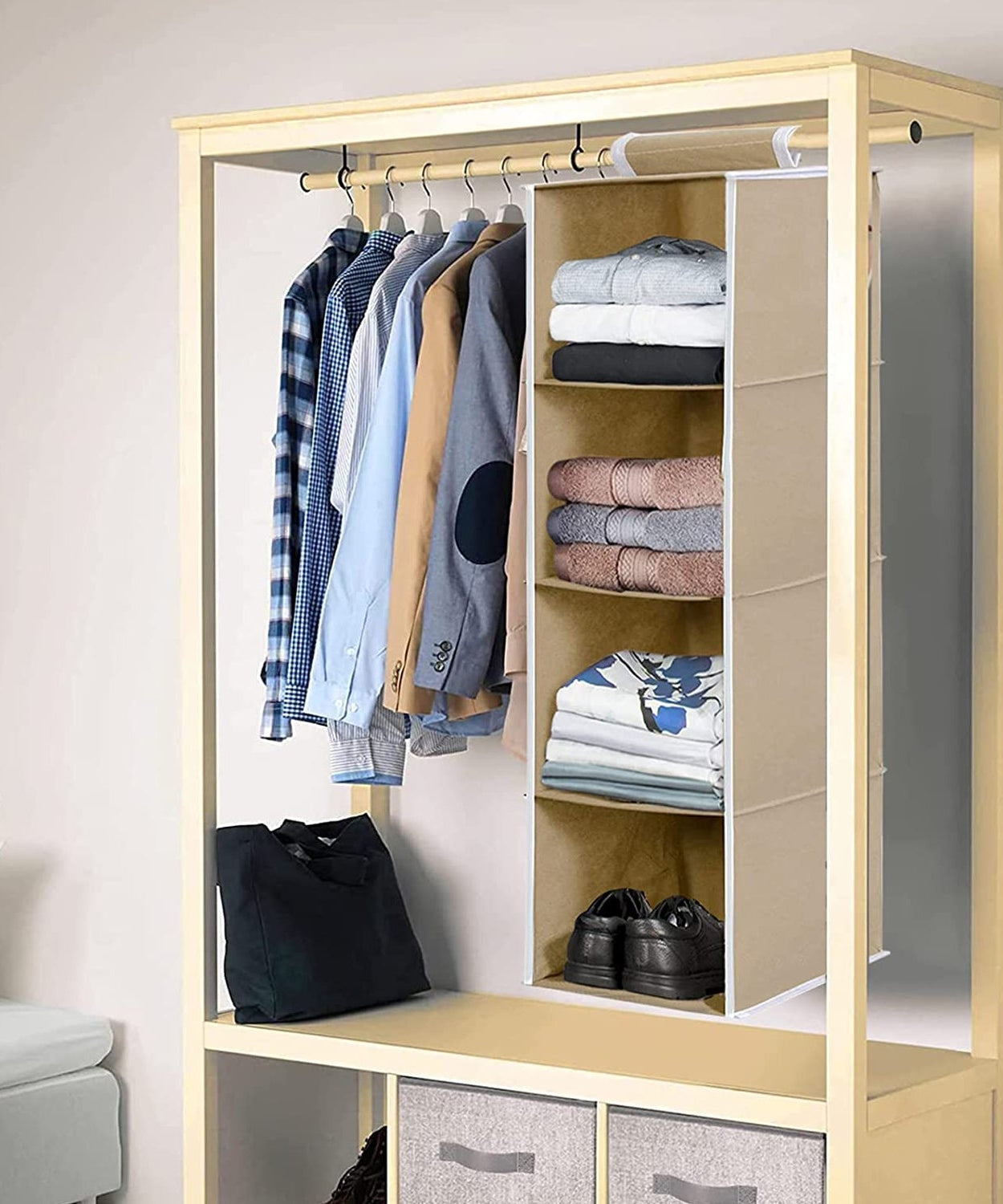 Hanging 4-shelf organizer for closet, fabric material