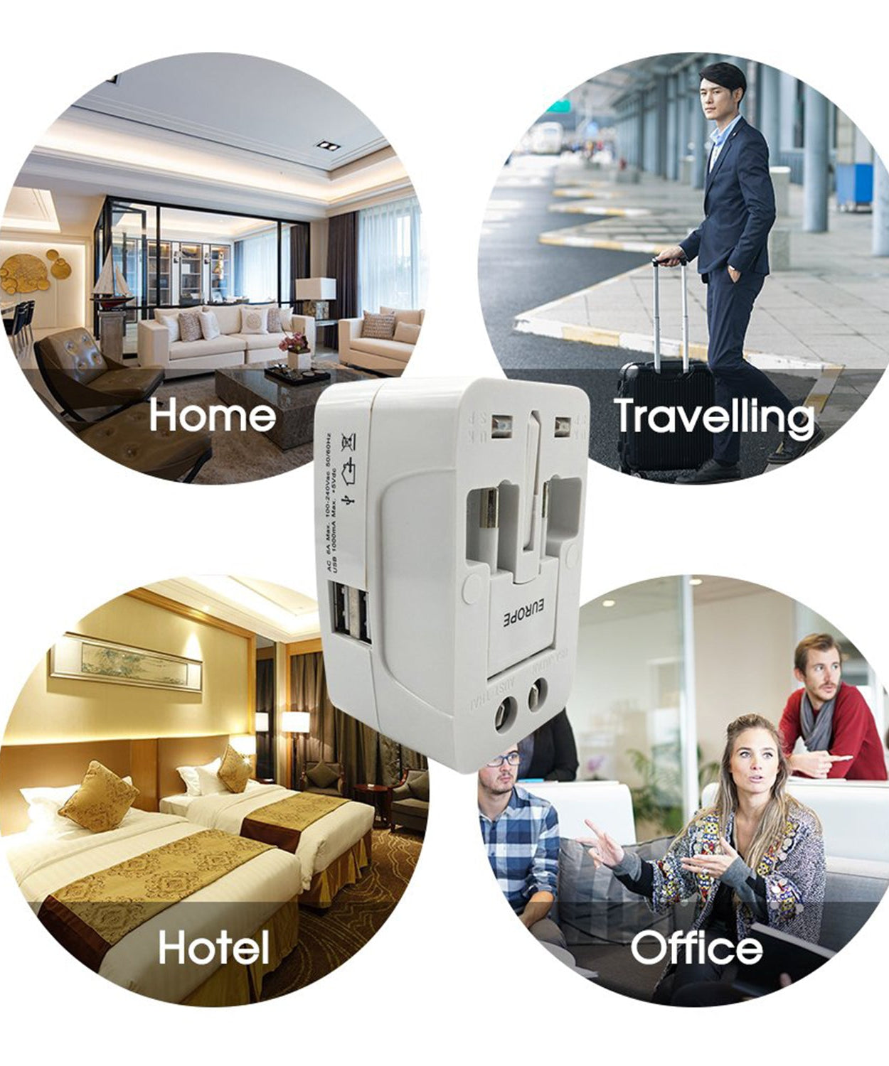 All-in-One Universal Worldwide Travelling AC Adaptor Plug (AU / UK / US / EU) International Power Charger Electric USB Power Plug Socket Adapter Converter (1 Pc)