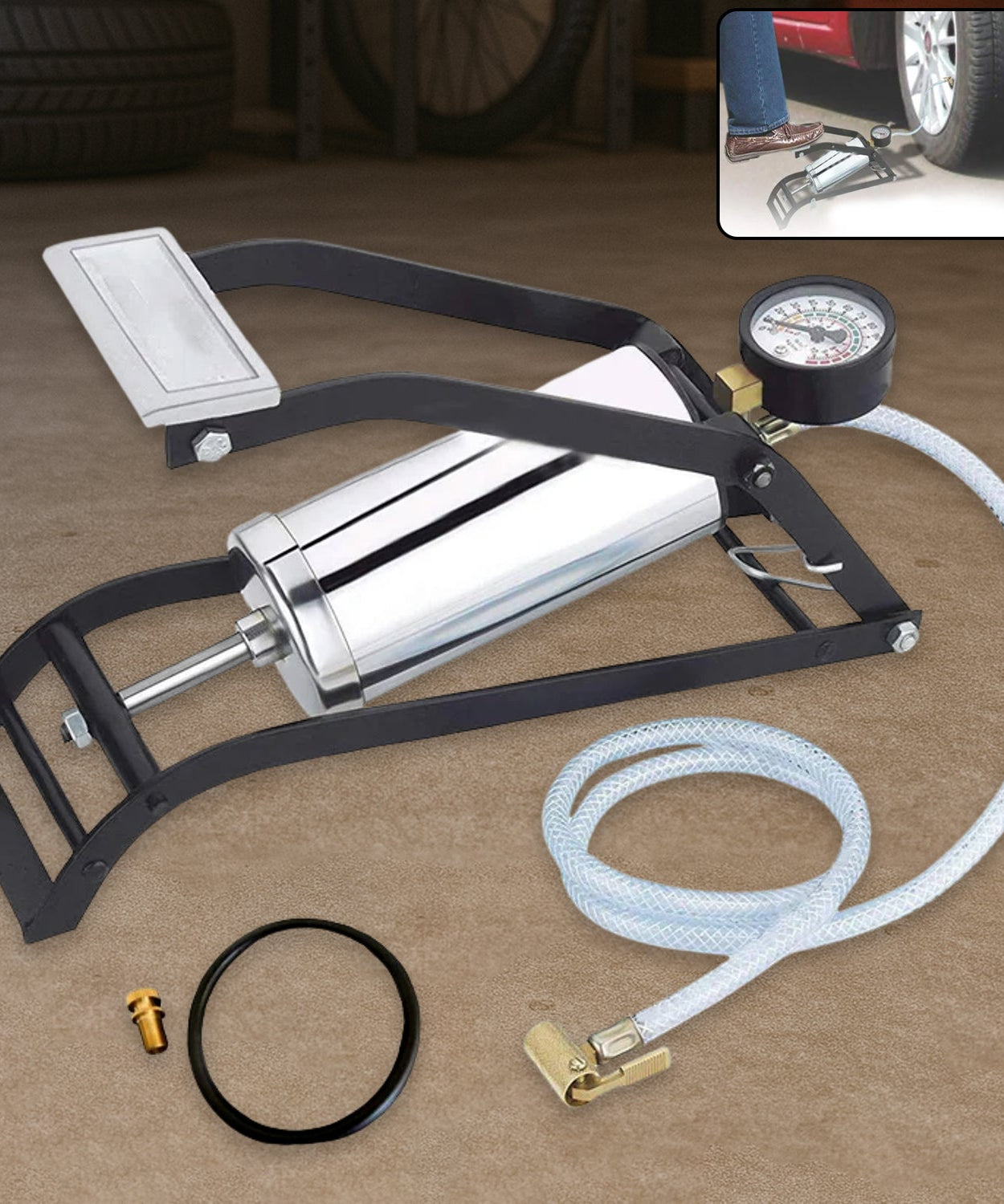 Heavy Duty Steel Foot Pump for Bike, Car, Cycle & More Vehicles