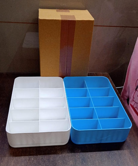 Multi-Function Desktop Drawer Storage Box 10 Grid Underwear Socks Box (2 Pc Set)