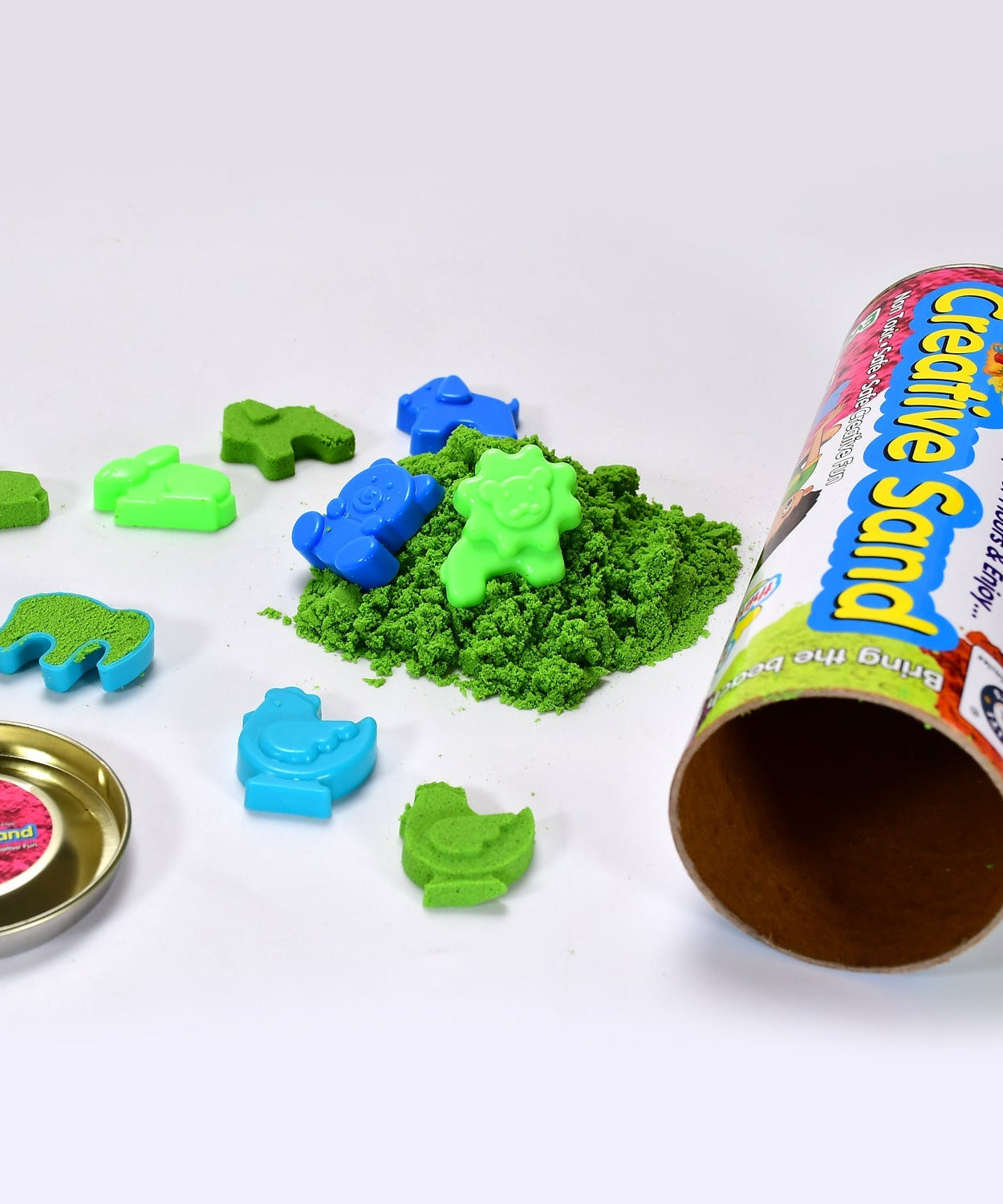 Kids engaging with kinetic sand play set.