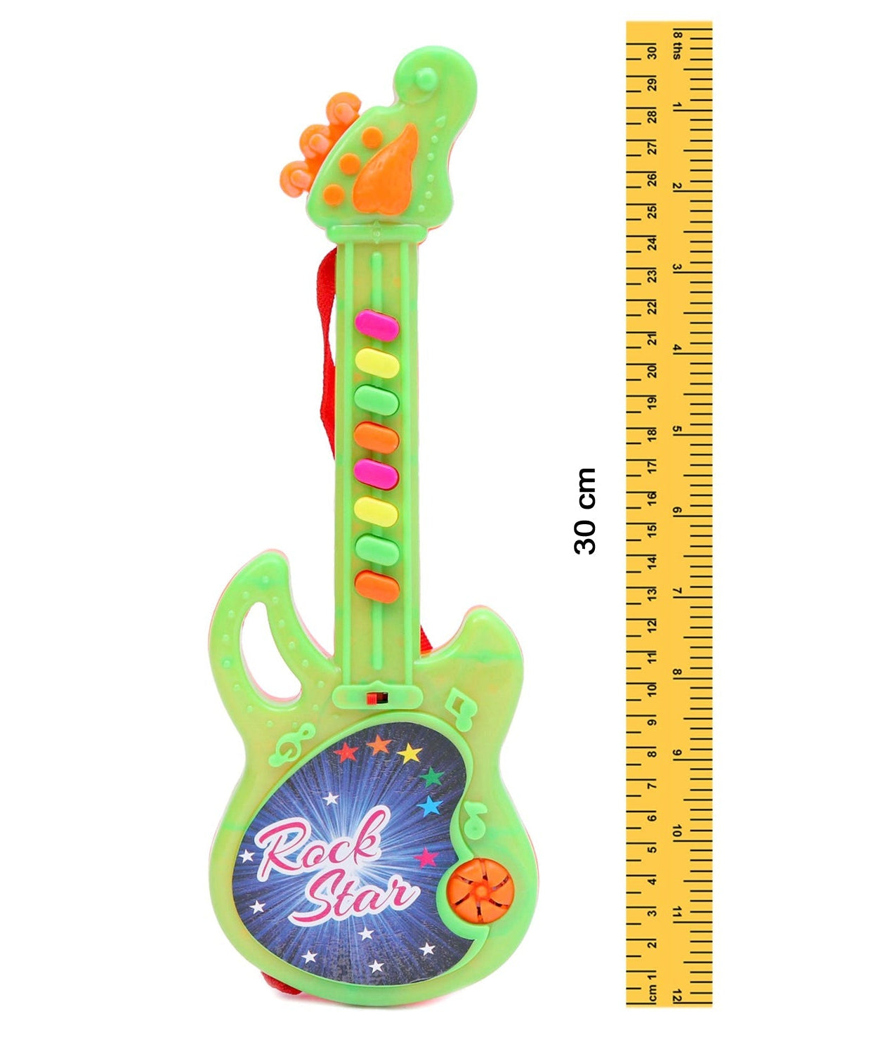 Colorful mini guitar, compact design with musical features