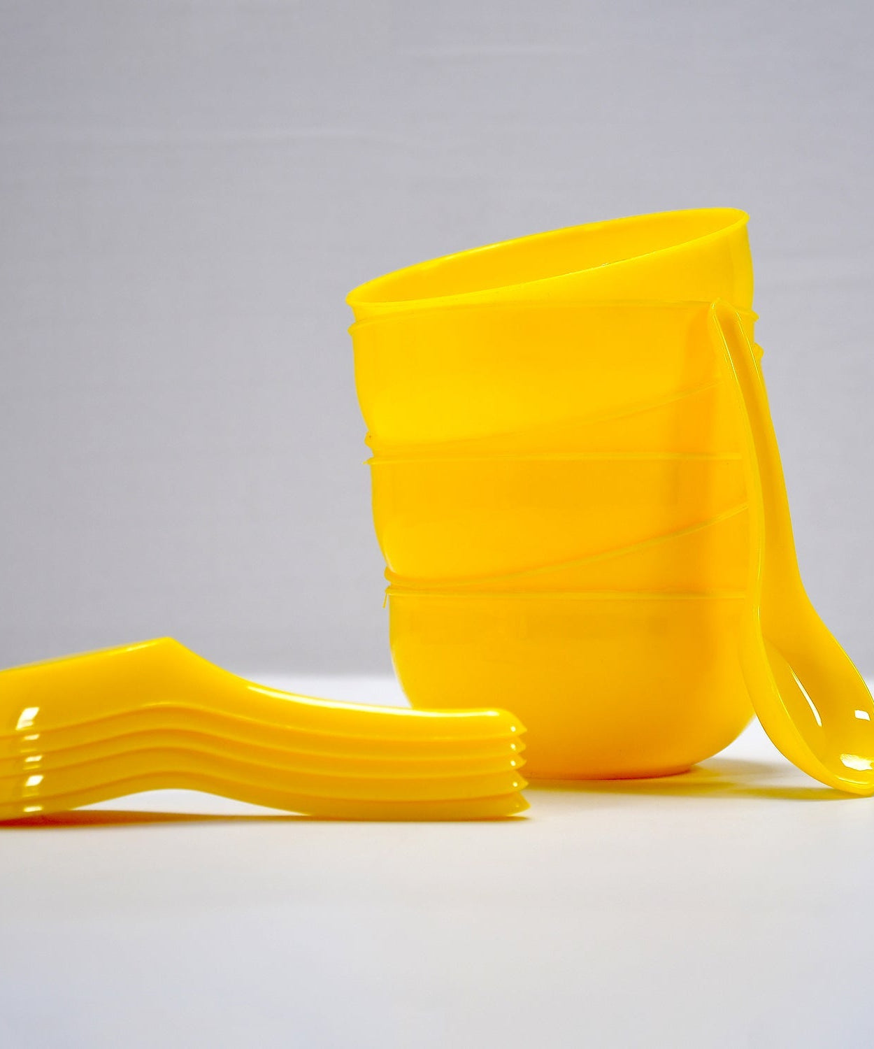 Plastic soup spoon and bowl set, 6 pieces, for home