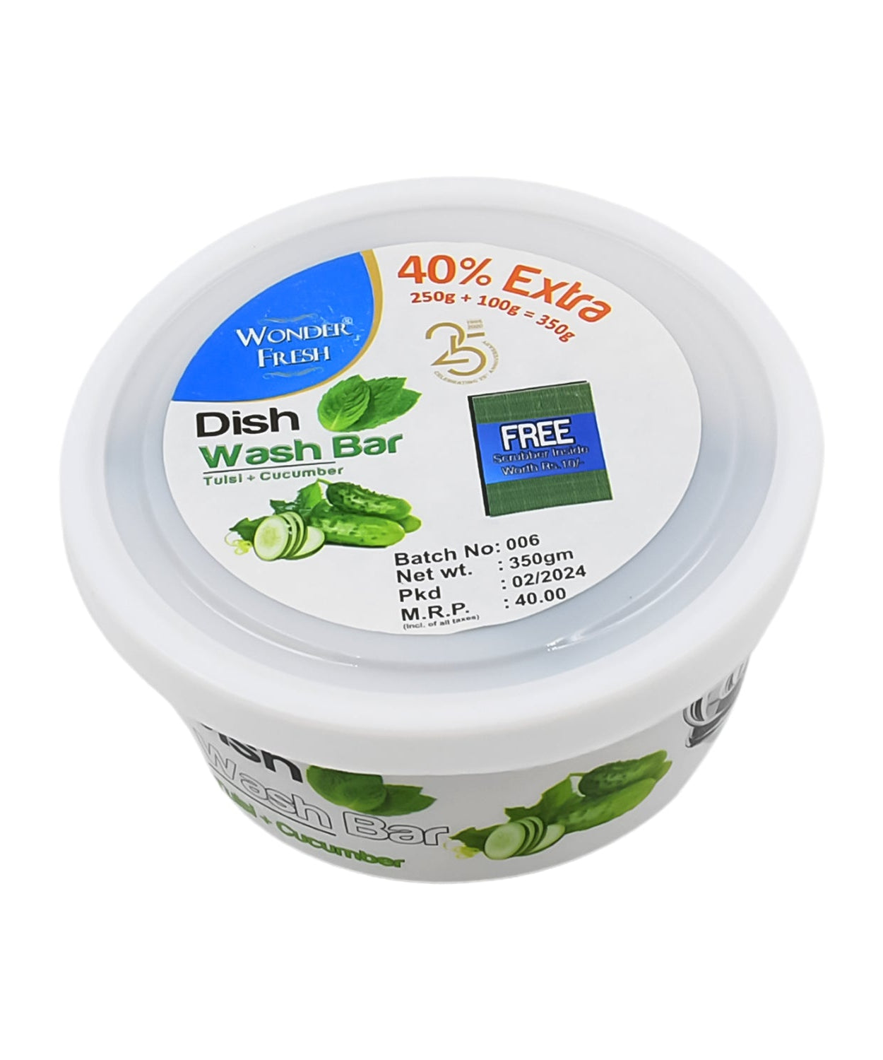 Fresh Mix Flavor Round Dishwash Bar With Super Scrubber Free Complete Dishwashing Solution, Tough Stains Remover (350 Gm)