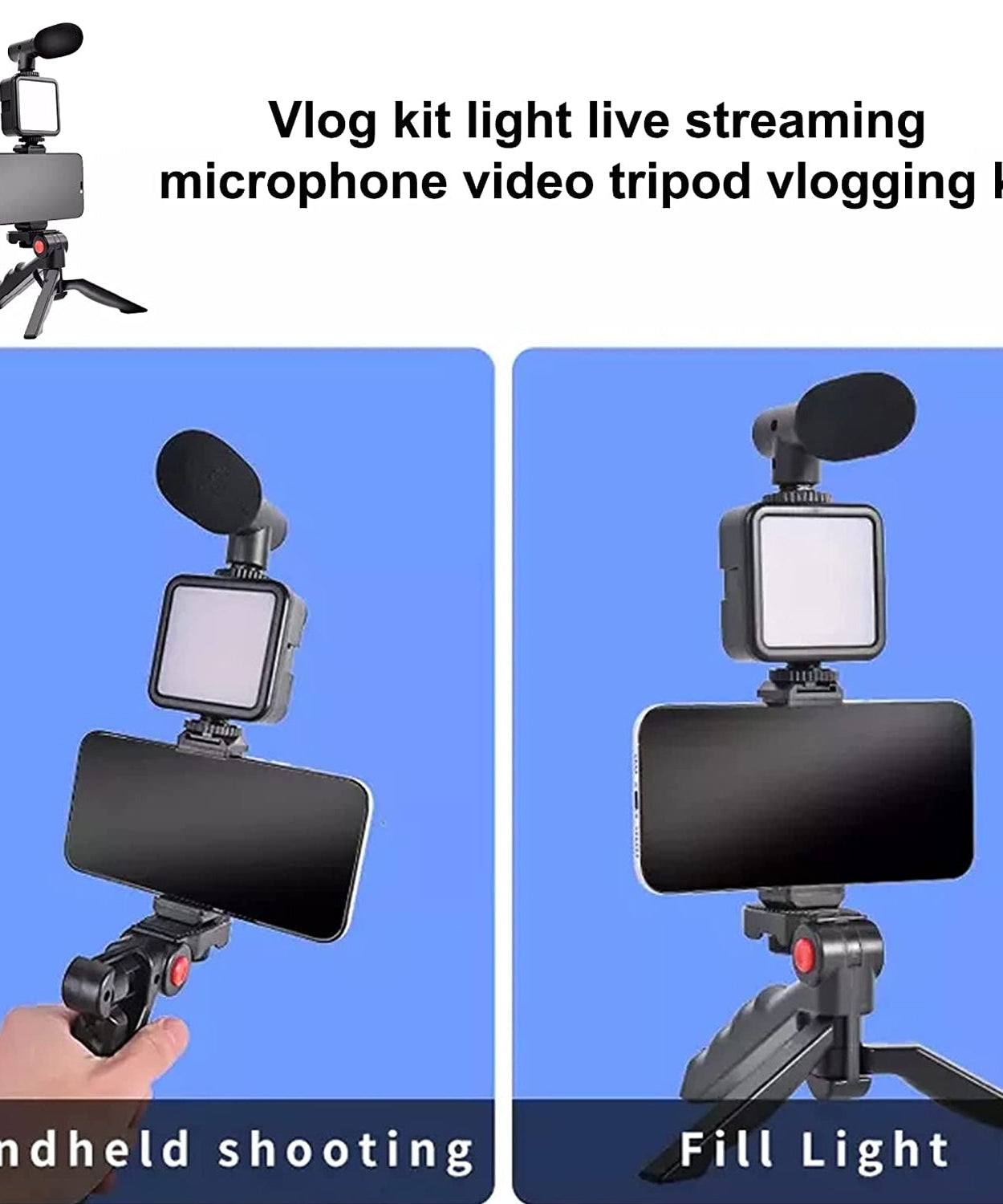 Compact vlogging kit with phone clip