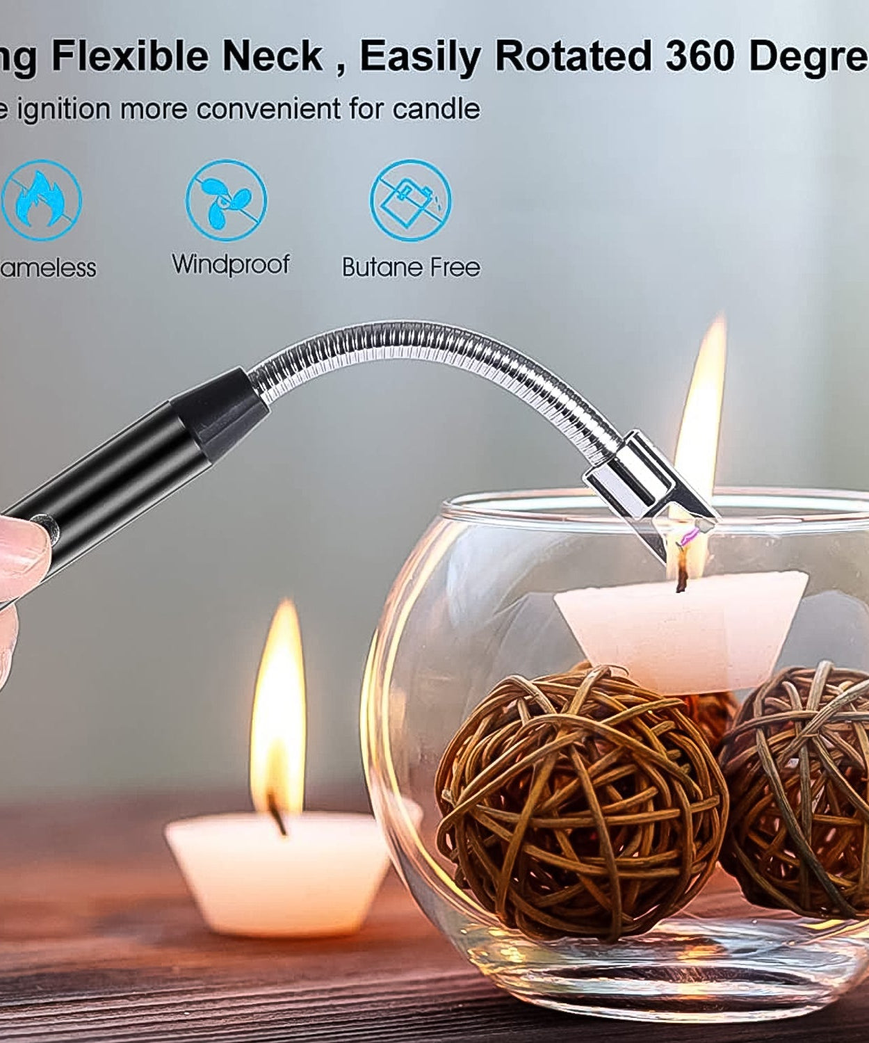 Long Flexible USB Rechargeable Electric Arc Lighter – Windproof, Flameless Plasma