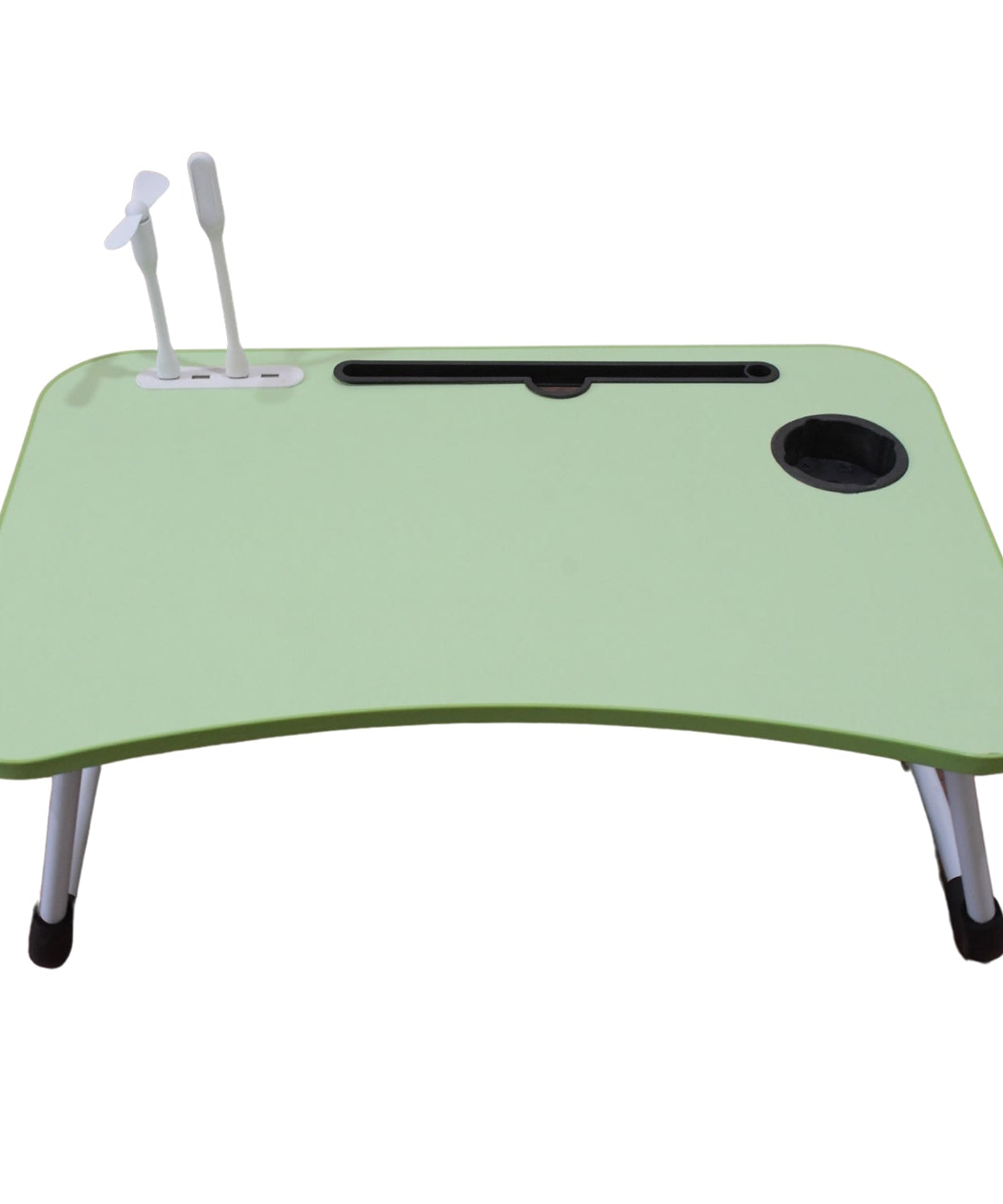 MultiPurpose Study Table Foldable Portable Notebook Bed Lap Desk Tray Stand Reading Holder with Coffee Cup Slot, Drawer, Fan, USB Cable & Light for Breakfast, Reading & Movie Watching (1 Pc Mix Color)