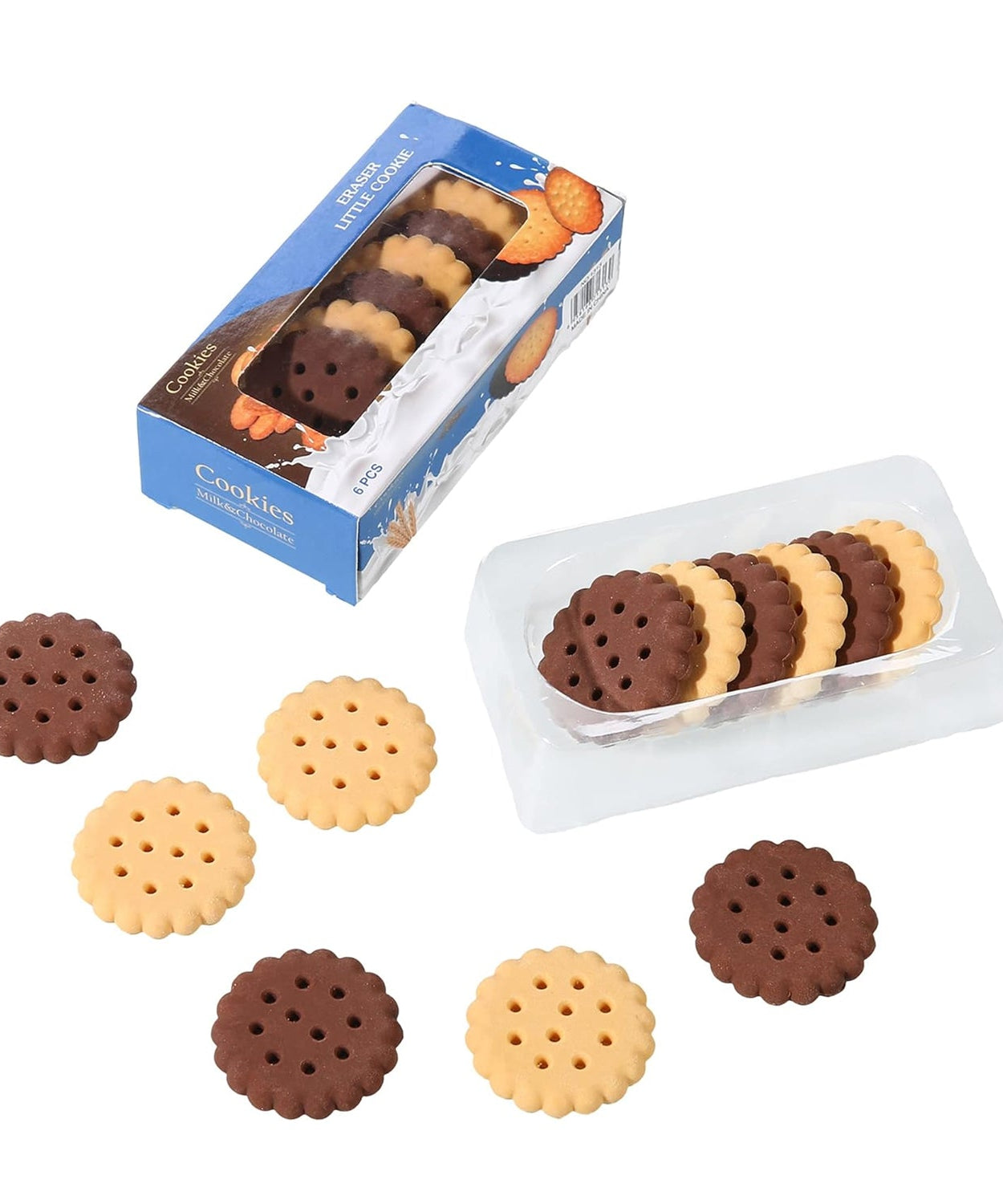 Biscuit-Shaped Erasers | Fun Rubber Stationery for Kids | Creative Birthday Gift Toy (6 Pcs Set)