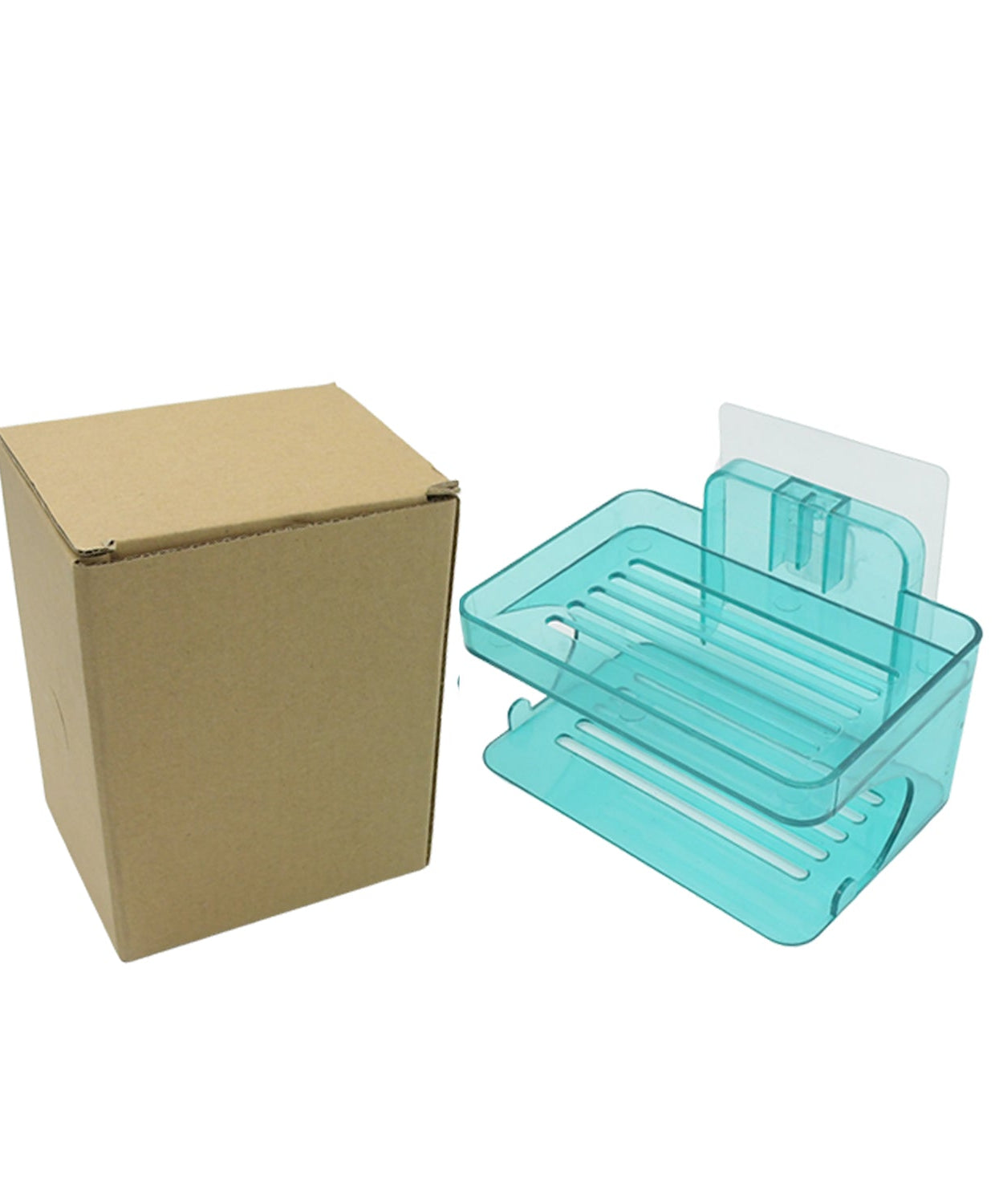 Two-layer soap holder with hook, plastic, self-adhesive