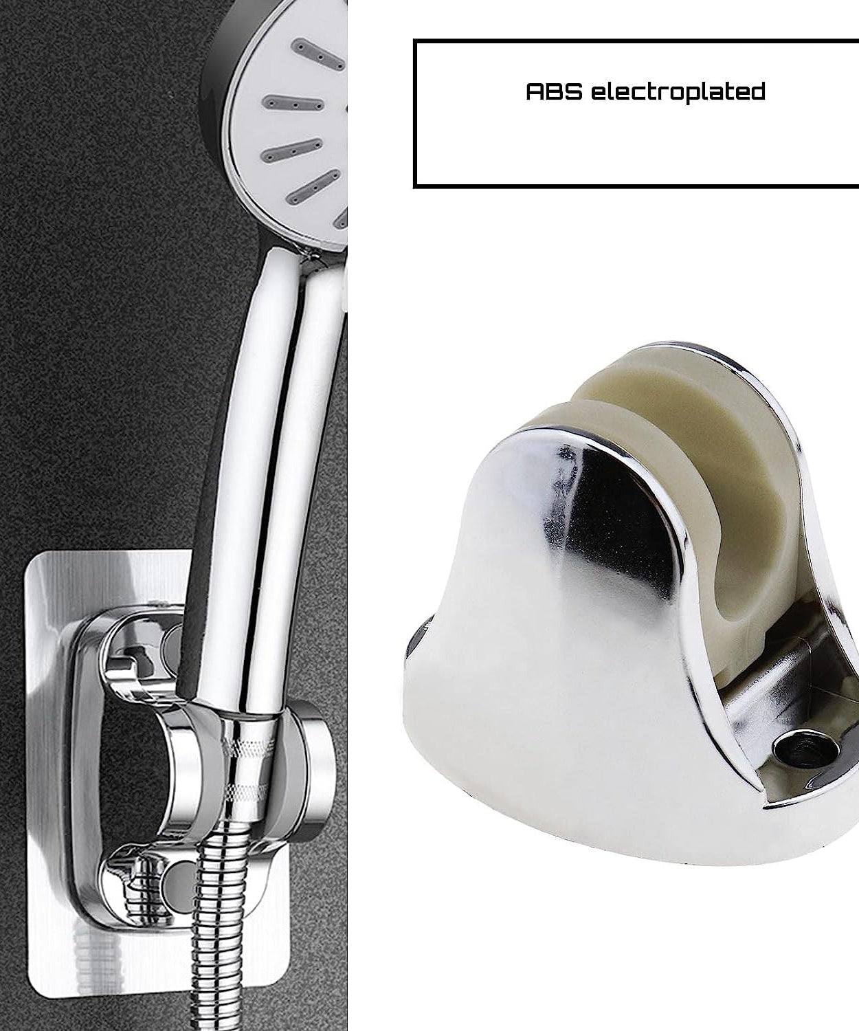 Adjustable bracket for hand shower, features fixing screws for stable installation.