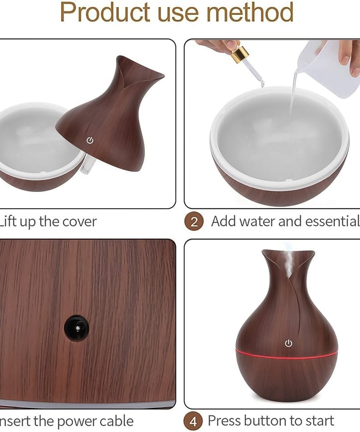 Mini Wooden Vase Pot Diffuser Cool Mist Atomization Humidifier (1 Pc)