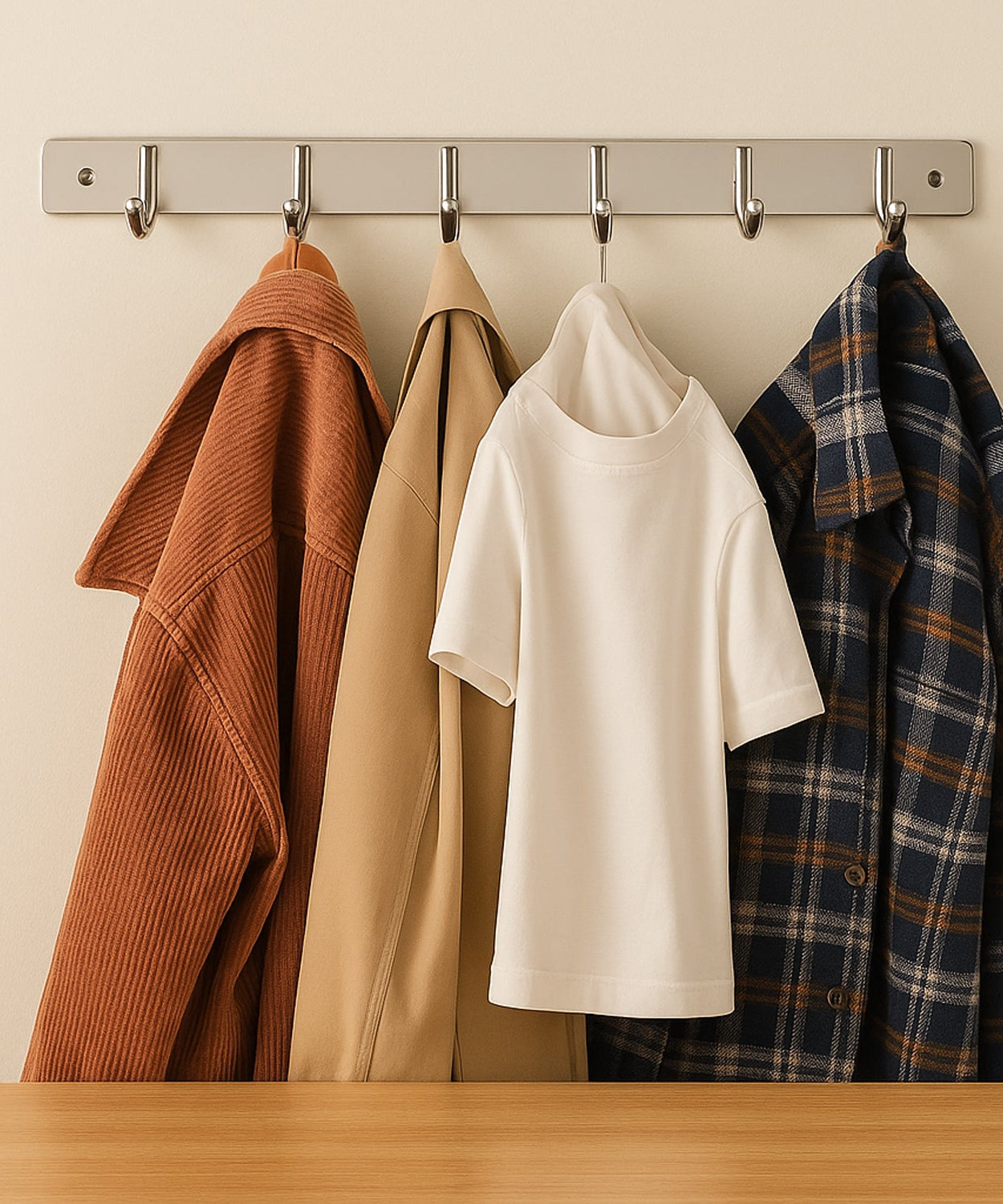 Stainless Steel Wall Mounted Coat 6 Hook Rack (32x3 / 1Pc)