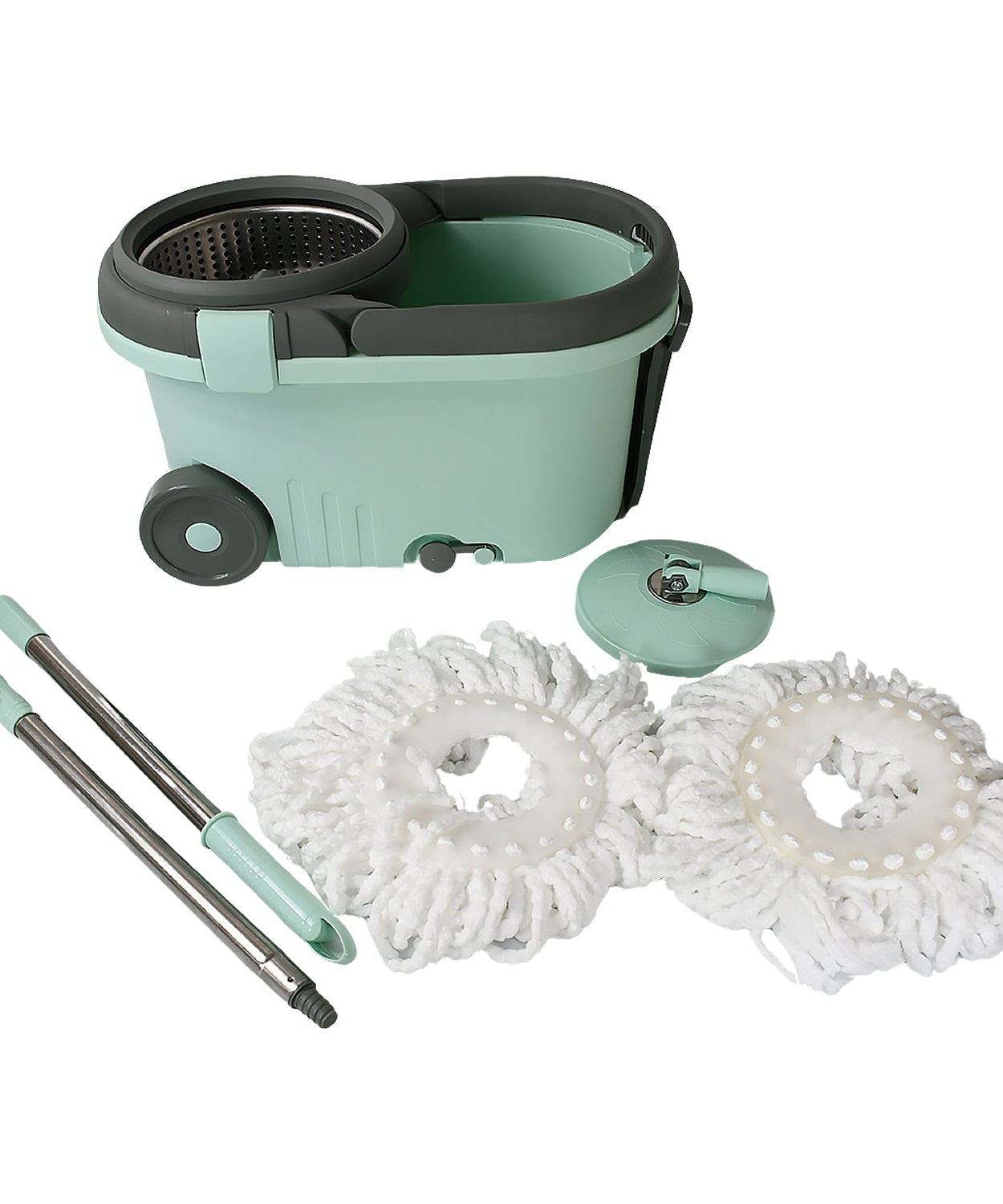 Ganesh Quick Spin Mop Steel Spin, Bucket Floor Cleaning, Easy Wheels & Big Bucket, Floor Cleaning Mop With Bucket, 2 Micro fiber head / Refill