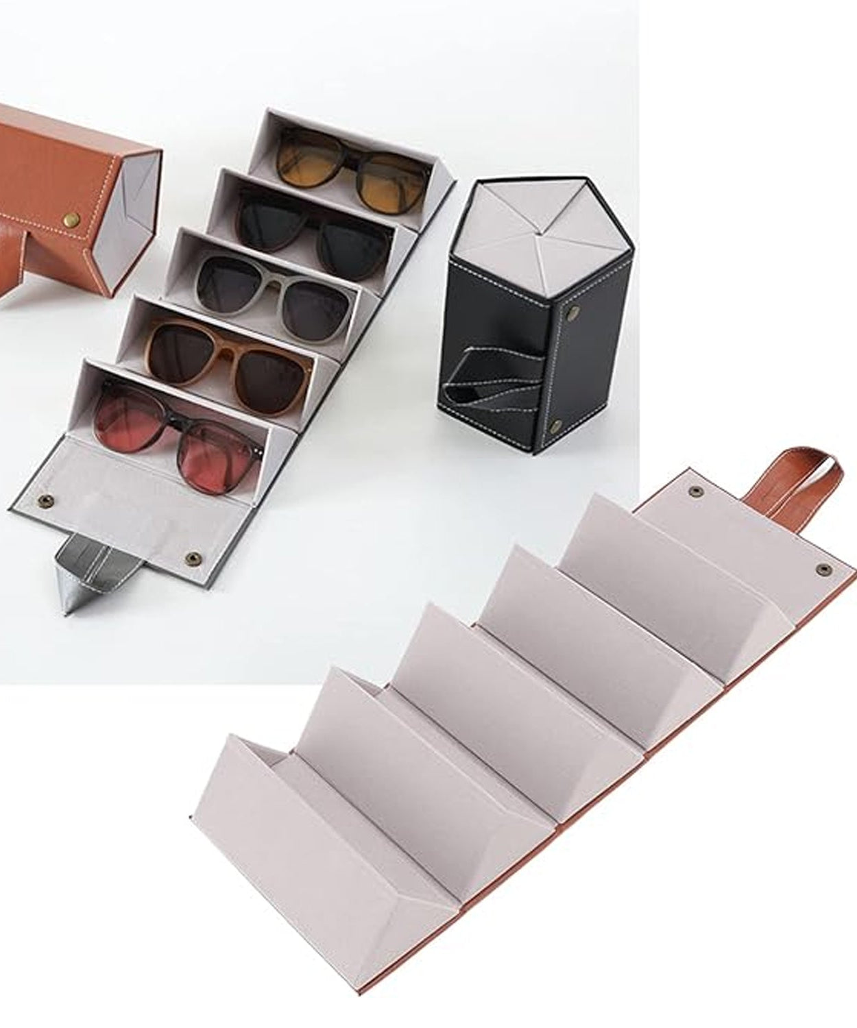 5 Slots Sunglasses Organizer Box, Glass Holder Box, spectacle case of sunglasses, Specs case, Foldable Travel Glasses Case Storage (1 Pc)