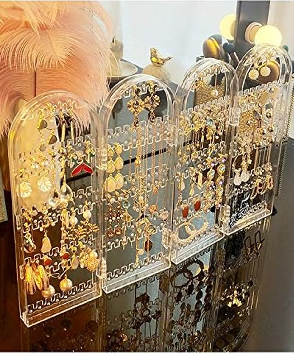 4 Folding Storage Hanger Acrylic Earring Screen Holder Display Stand Clear (1 Set)