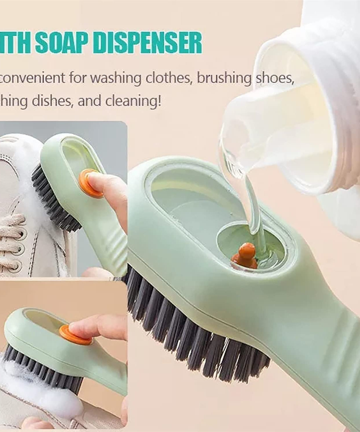 Multifunctional Scrubbing Brush with Liquid / Soap Dispenser, Cleaning Brush with Liquid / Soap Dispenser, Shoe Brush for Cleaning, Cloth Cleaning Brush with Handle Liquid Shoe Brush For Shoe Clothes (1 Pc)