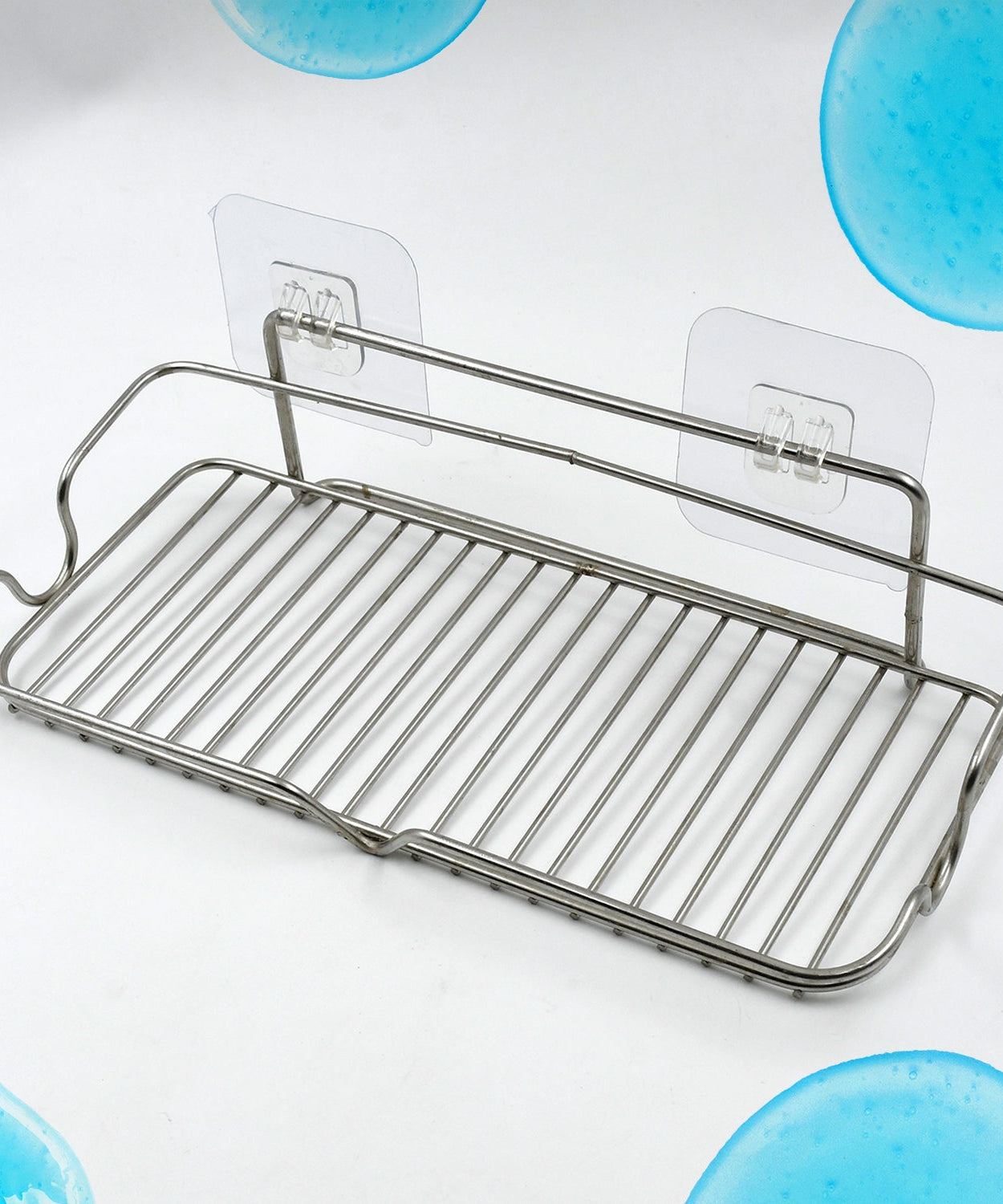 Stainless Steel Kitchen Bathroom Shower Shelf Storage Suction Basket Rack With 2 Hook (1 Pc)