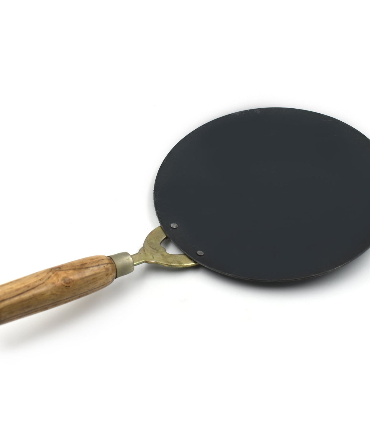 Wooden handle nonstick roti tawa for easy and efficient cooking in the kitchen.