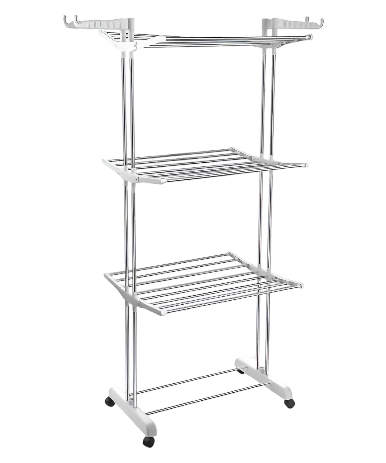3-Tier Foldable Stainless Steel Cloth Drying Stand with Wheels