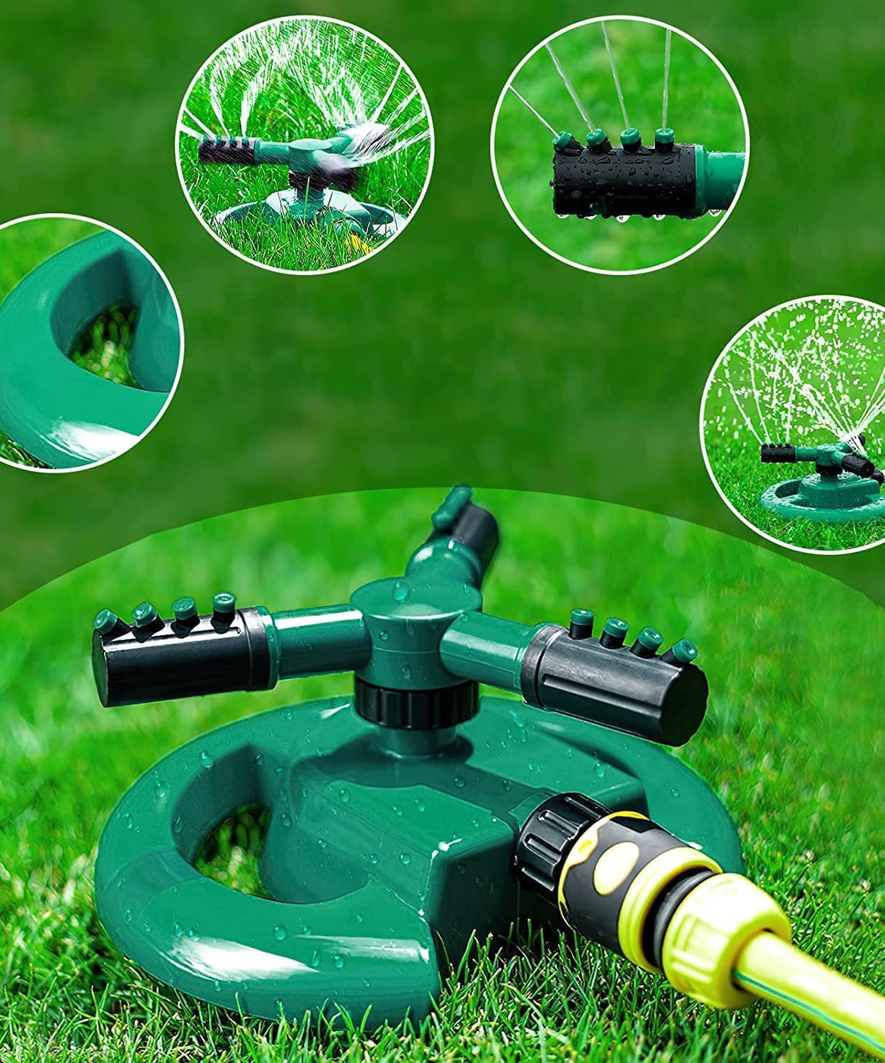3 Arm 360° Sector Rotating Water Sprinkler Garden Pipe Hose Irrigation Yard