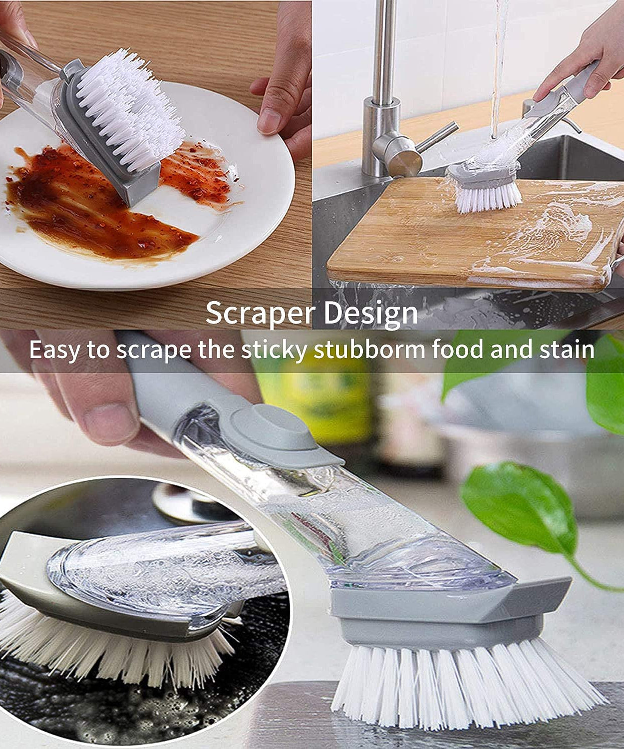 Dish Cleaning Brush with Built-in Liquid Soap Dispenser (1 Pc)