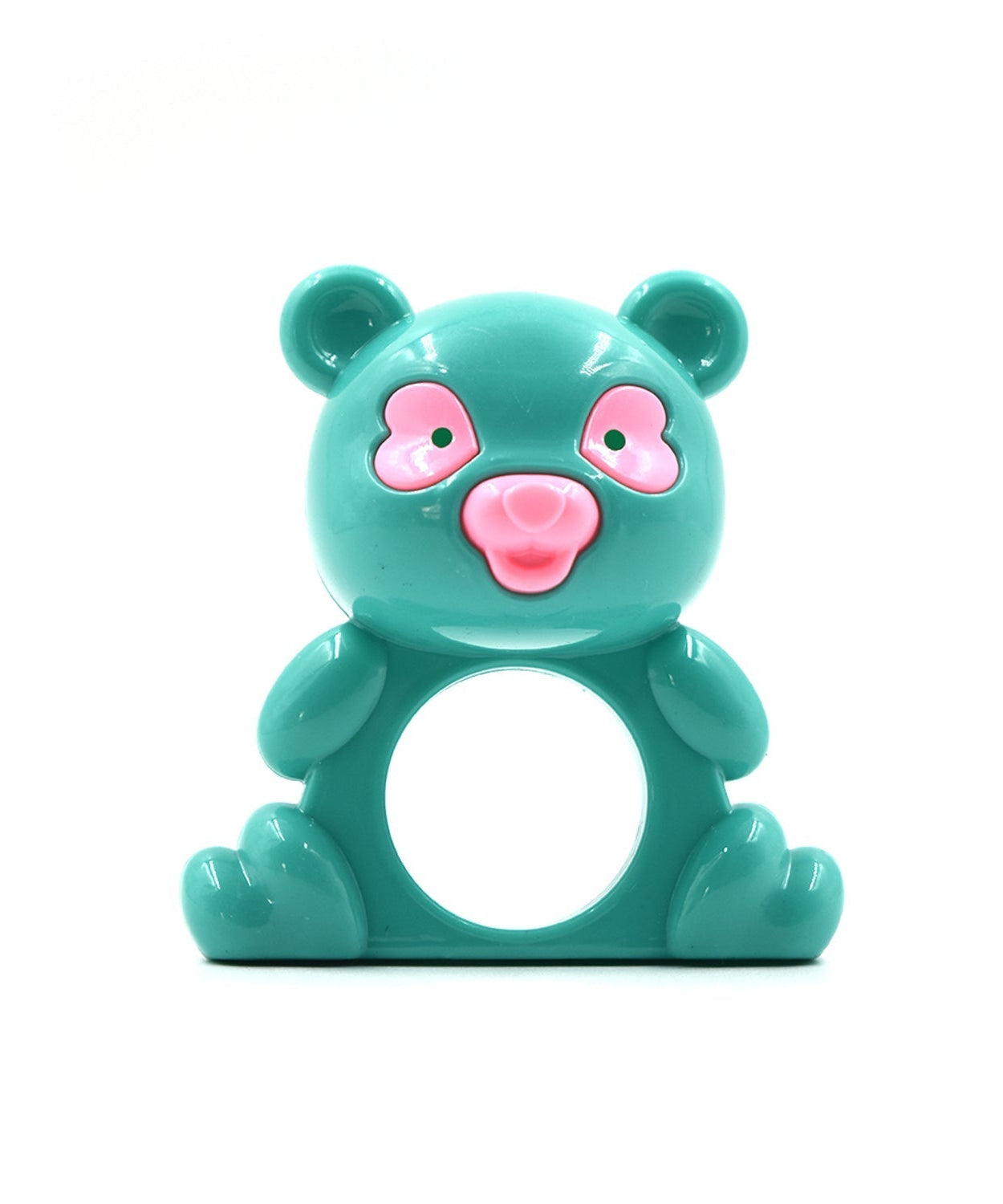 Set of baby rattles with different shapes and colors for interactive play and development.