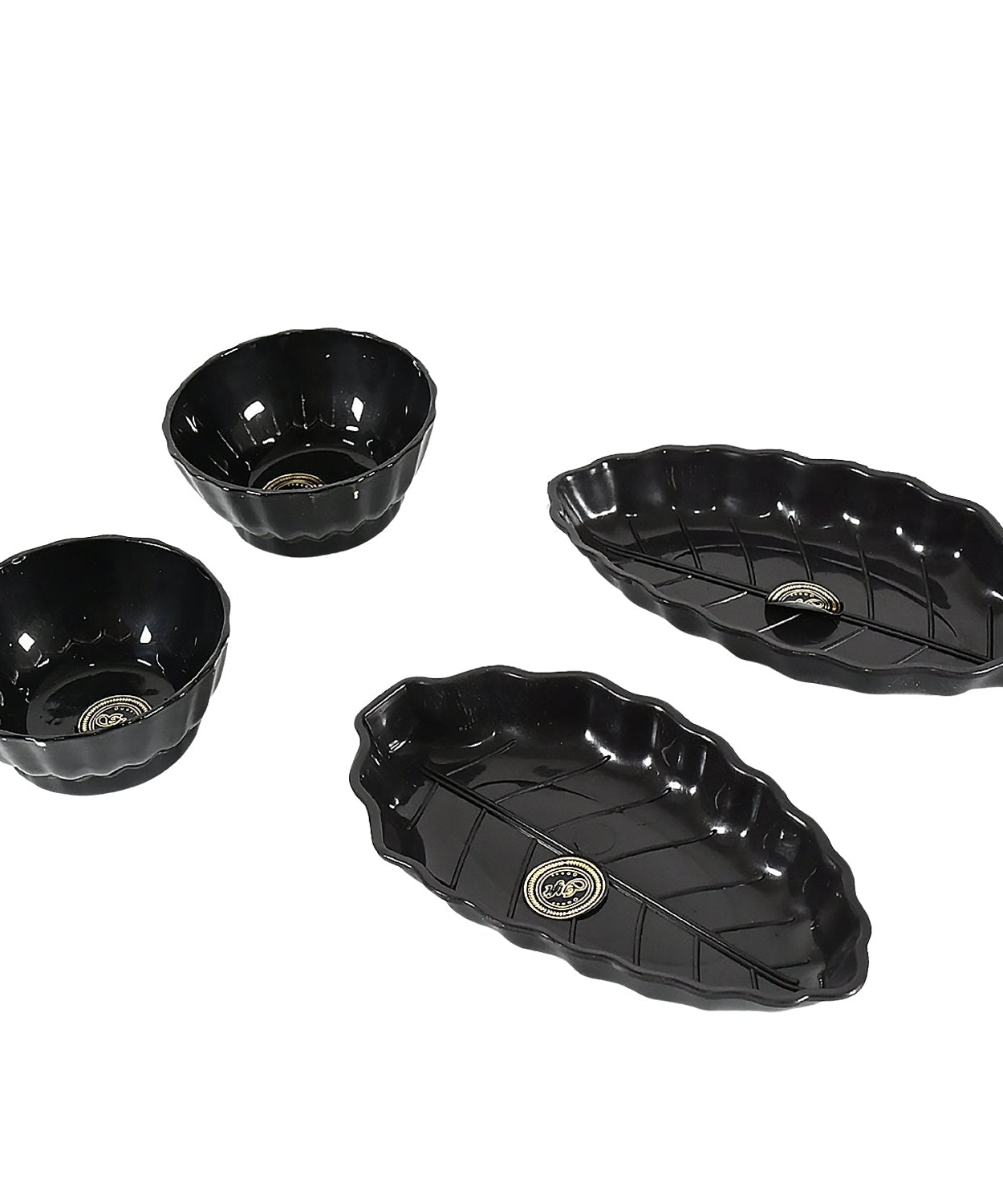 Ertiga Round Ceramic Bowl With Plastic leaf shape Serving platter Portable, Lightweight Breakfast, Serving Bowl | Highly Durable Material | Ideal for Rice, Pasta, Desserts Home & Kitchen Serving Bowl & platter (4 Pcs set)