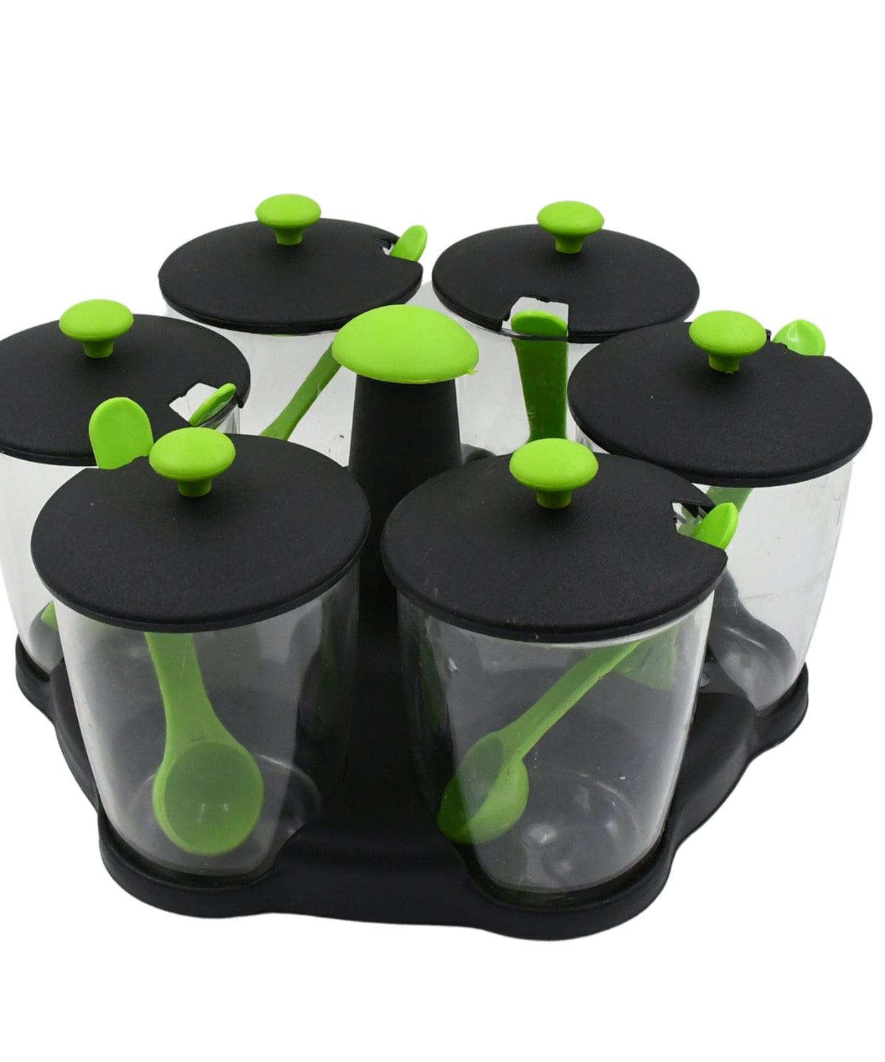Multipurpose 6 Piece Miracle Revolving Plastic Spice Container Rack With 6 Spoon, Condiment Set, Masala Rack Set, Revolving Spice Rack Aachar Container Chutney Mukhwas Tray Masala Dining Spice Stand