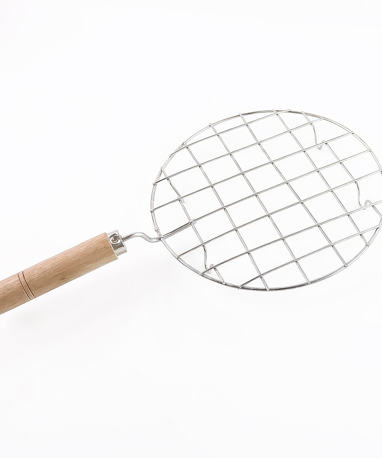 Kitchen Round Stainless Steel Roaster Papad Jali, Barbecue Grill with Wooden Handle