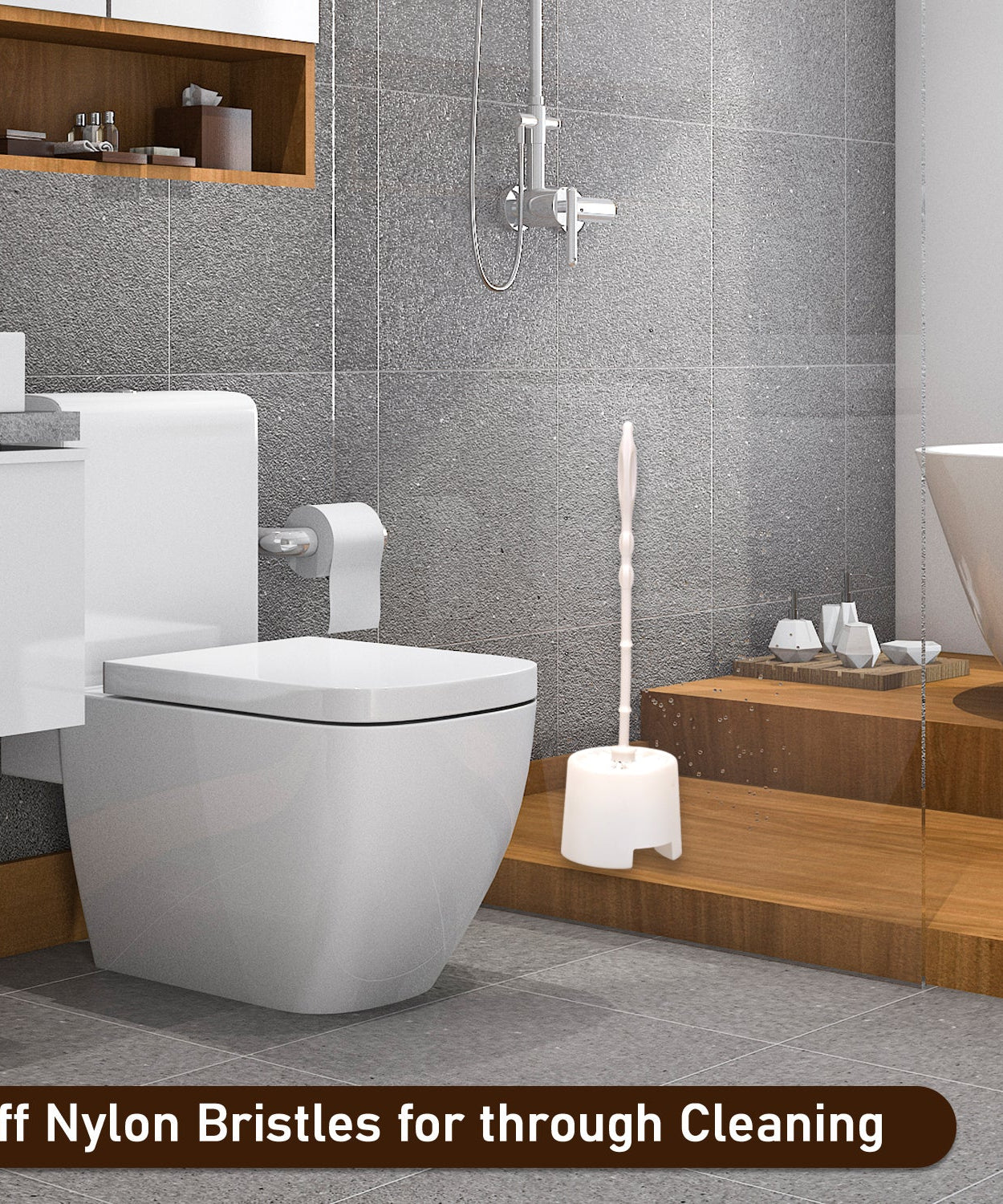 Toilet brush with potted stand, detailed look