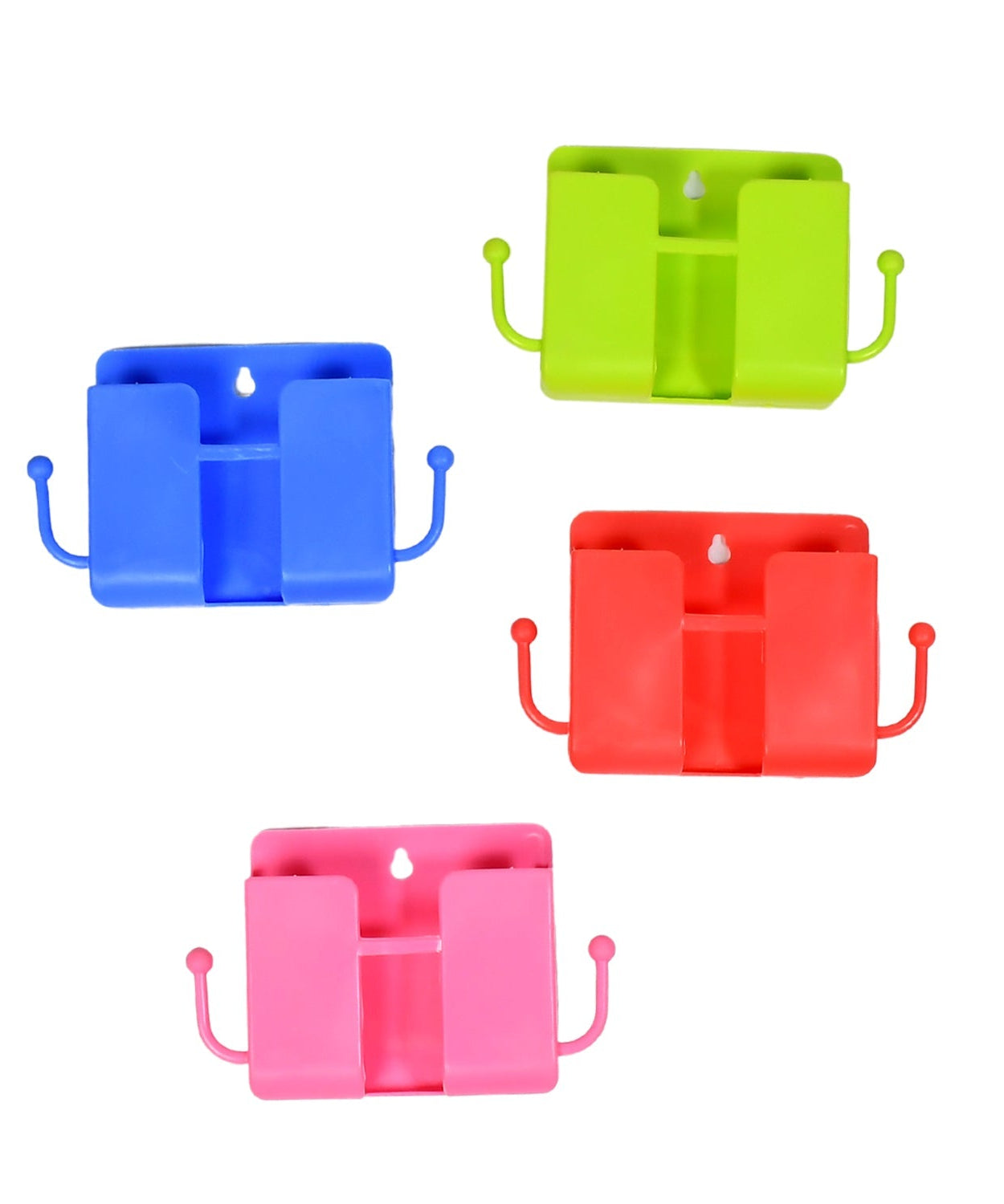 Wall mounted storage box with remote organizer case and side hanging hooks.