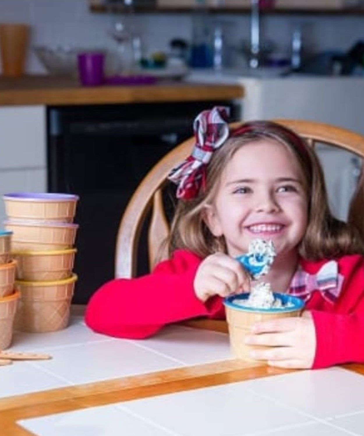 Set of ice cream bowls and spoons