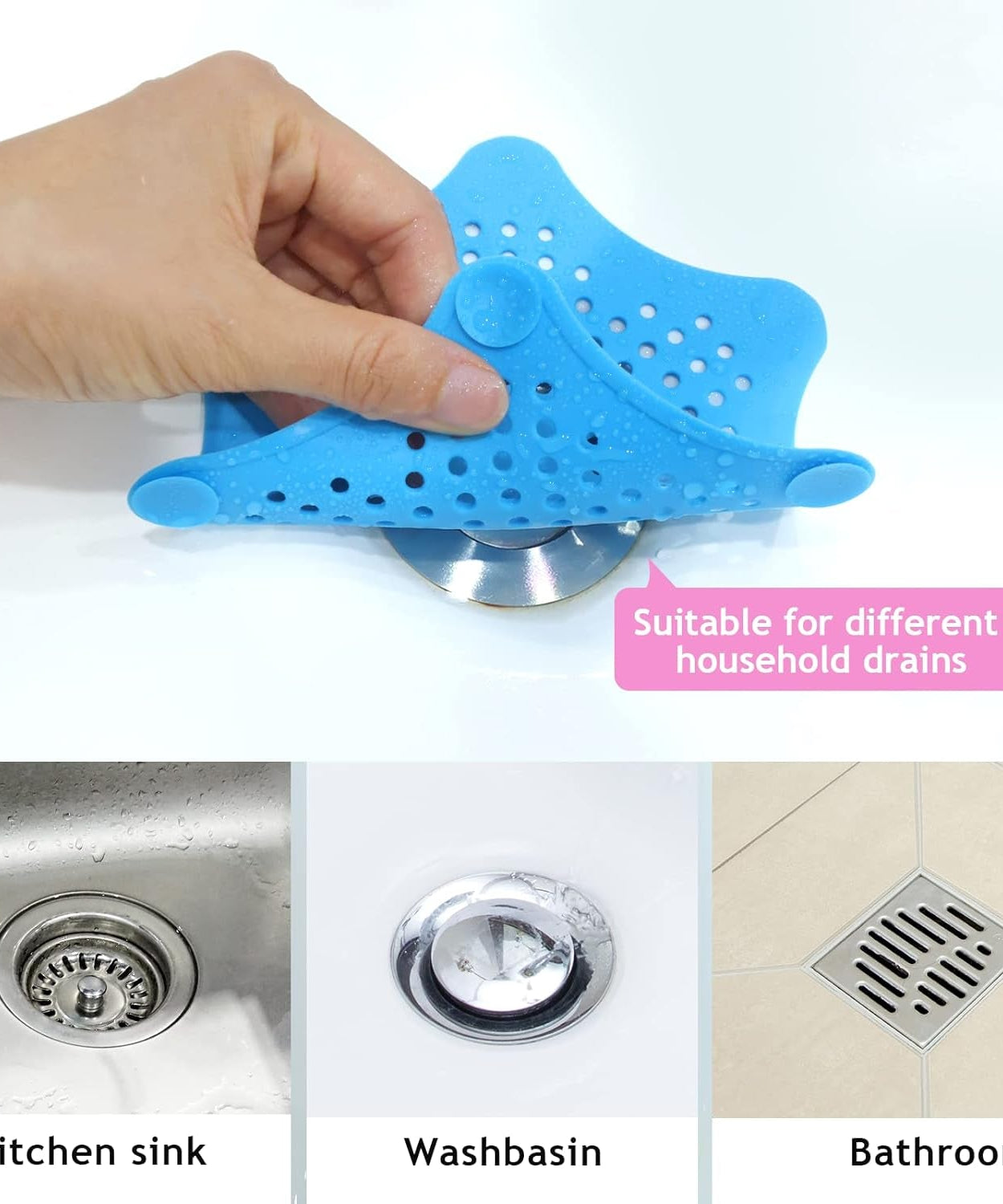 Star Shape Suction Cup Kitchen Bathroom Sink Drain Strainer Hair Stopper Filter, Star Shaped Sink Filter Bathroom Hair Catcher, Drain Strainers Cover Trap Basin (1 Pc)