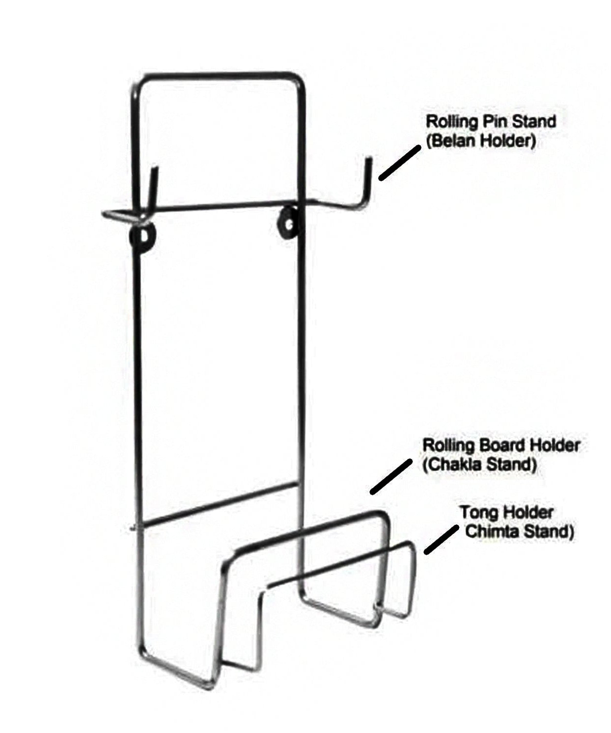 Chakla Belan Chimta Stand Rolling Pin Board Tong Holder Silver Stainless Steel Multi-Purpose Rack for Kitchen (1 Pc )