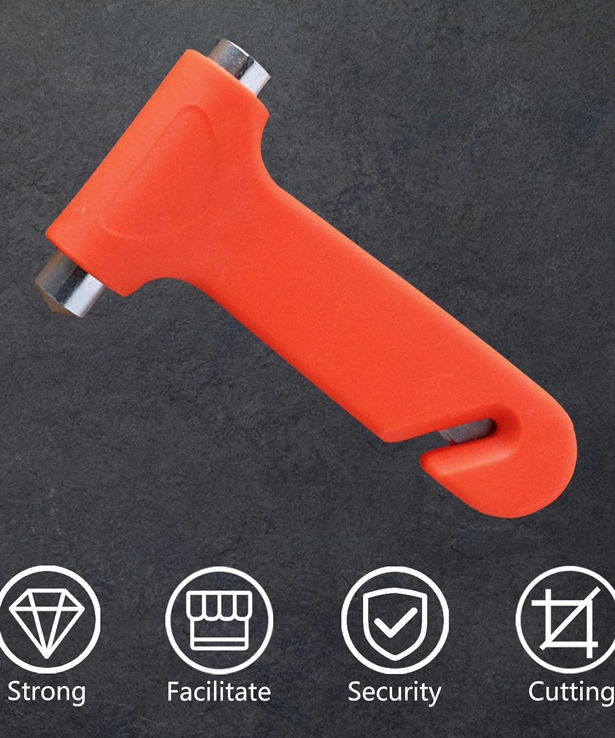 Emergency safety hammer for cars, breaks windows and cuts seatbelts
