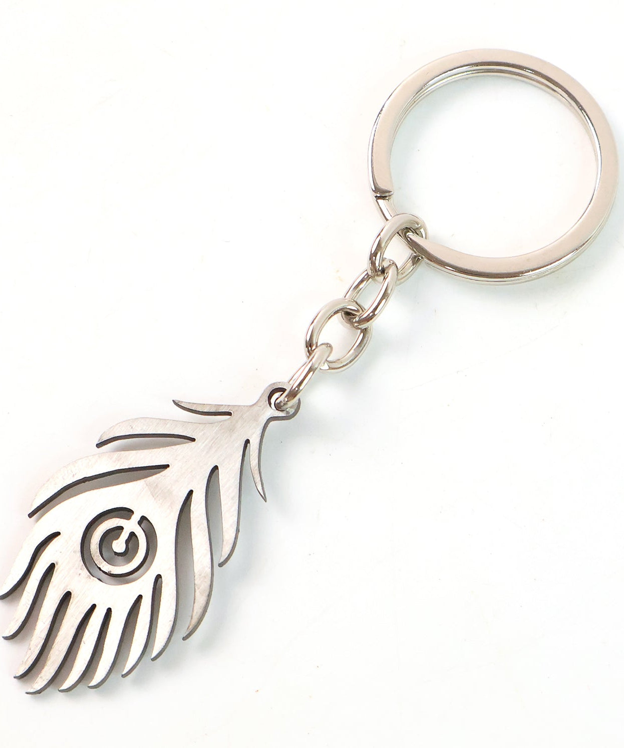Feather-Inspired Stainless Steel Keychain